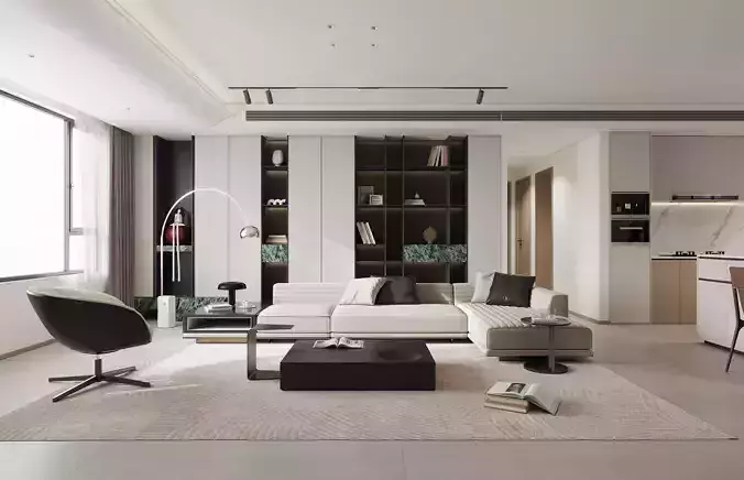 Modern living room dining room interior scenes 