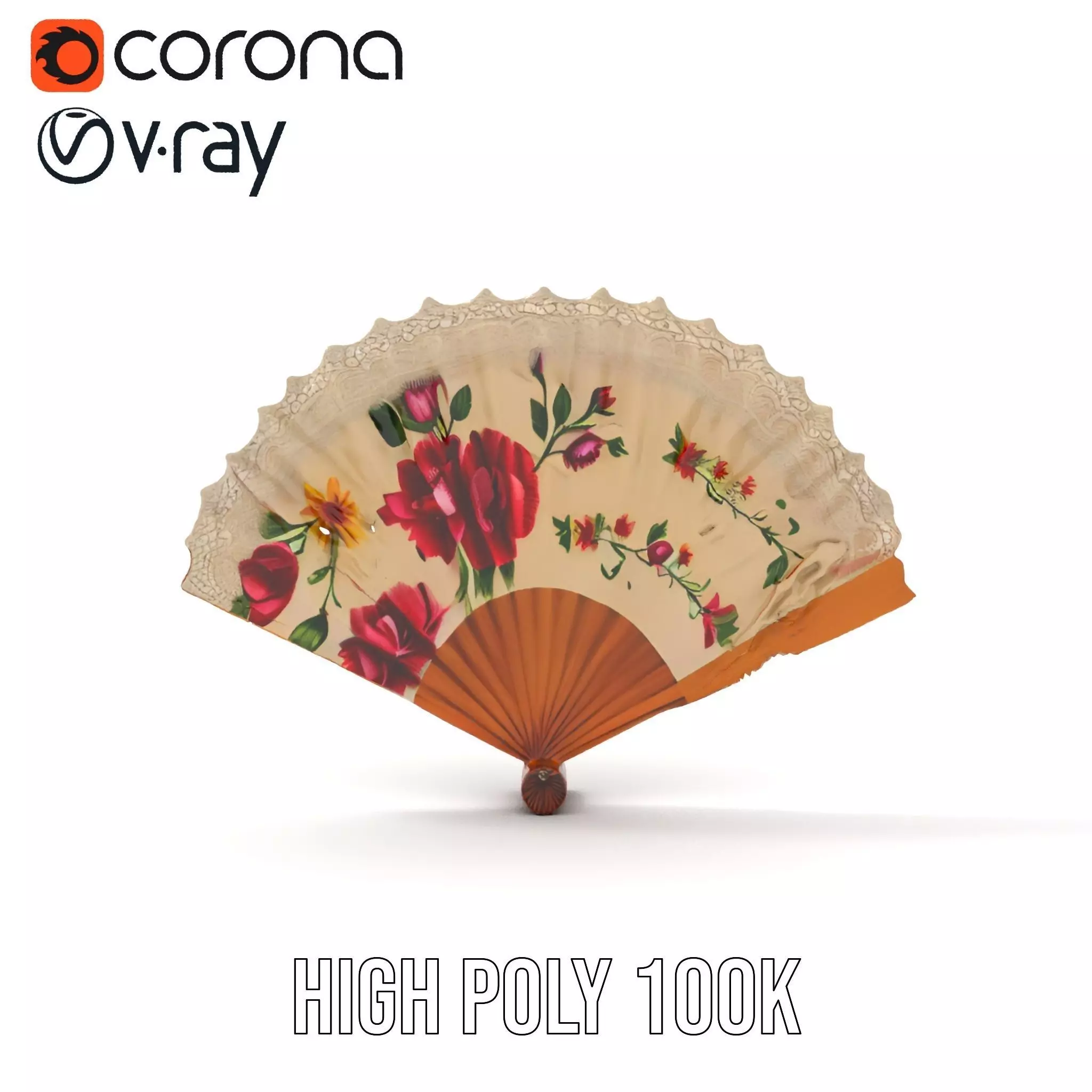 Floral Lace Fan model pack Low-poly 3D model_26