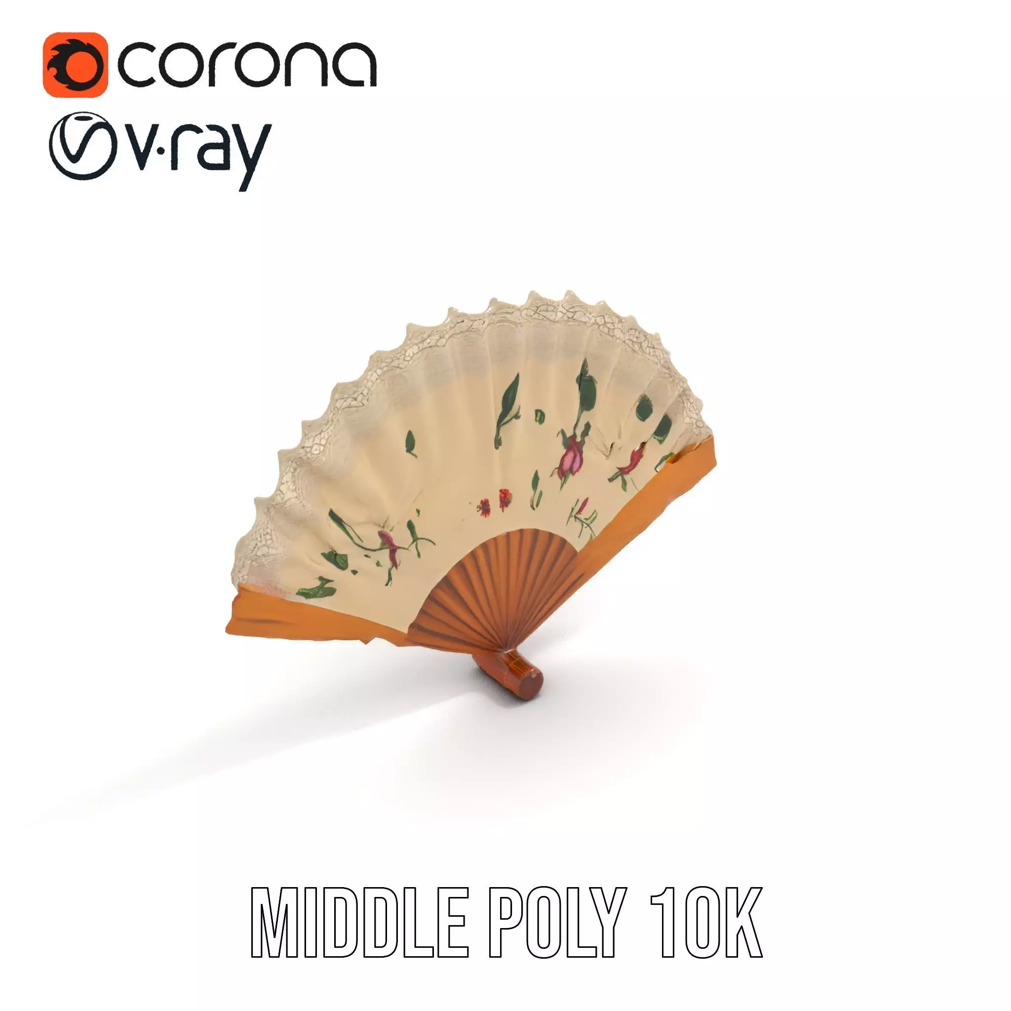 Floral Lace Fan model pack Low-poly 3D model_13
