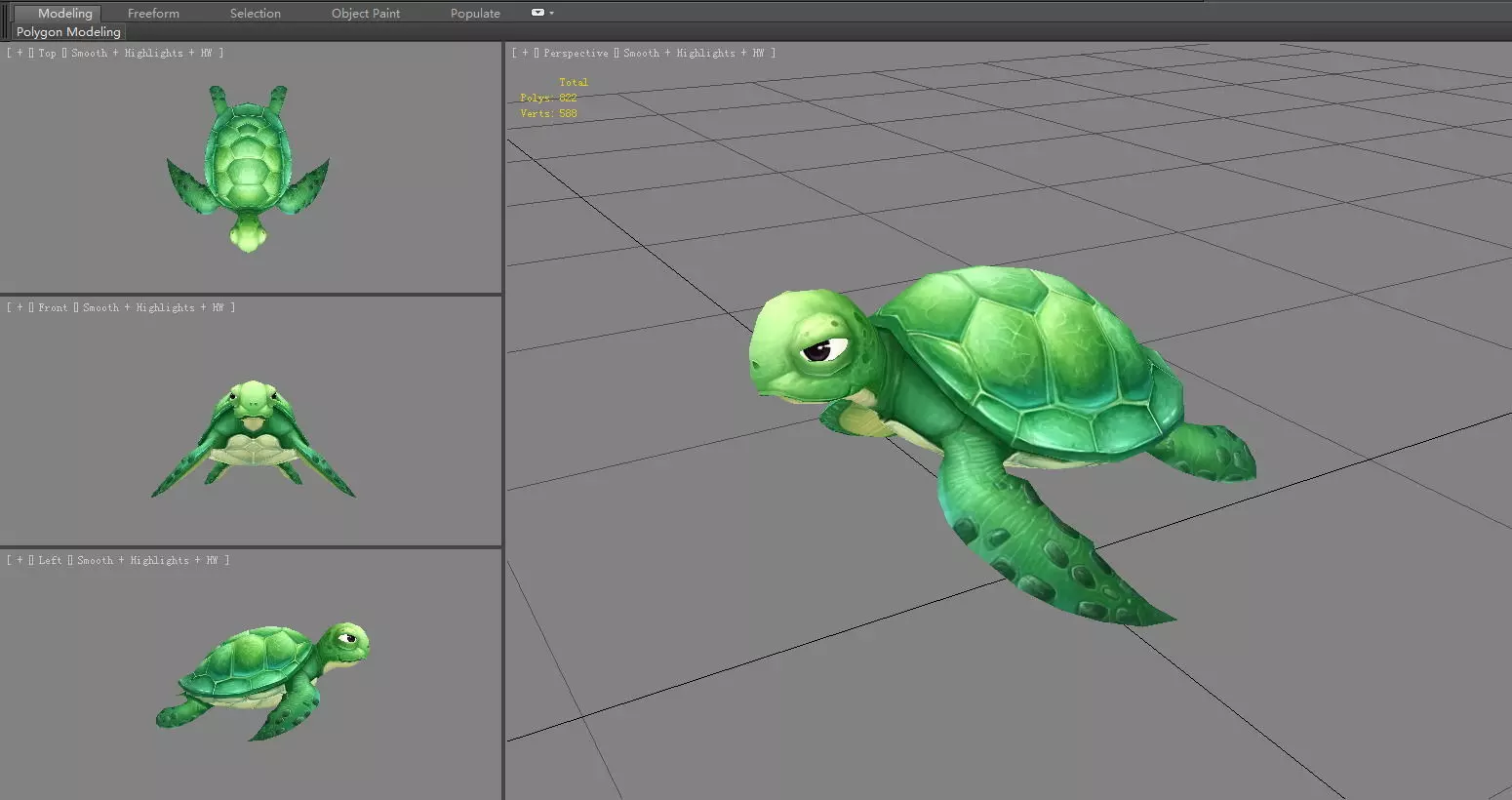 Cartoon Green Turtle Low-poly 3D model_4