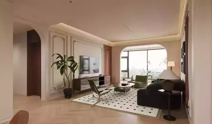 Modern living room dining room interior scenes 