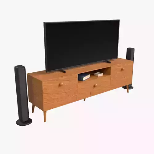 Modern TV Unit with Floor Speakers PBR 3D Model for Interior