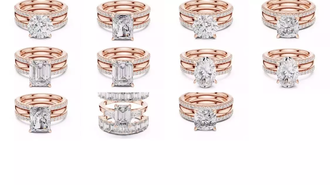 11 Three Piece Ring Set 3DM STL OBJ FBX 3 Color Render Video 3D Model Collection_0