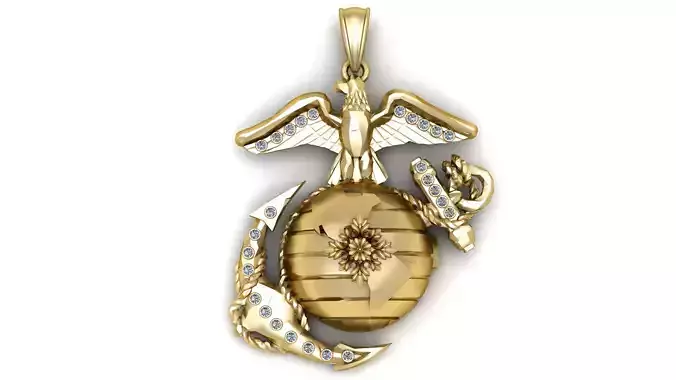 Jeweled Eagle Globe and Anchor Medallion 3D Printable Model