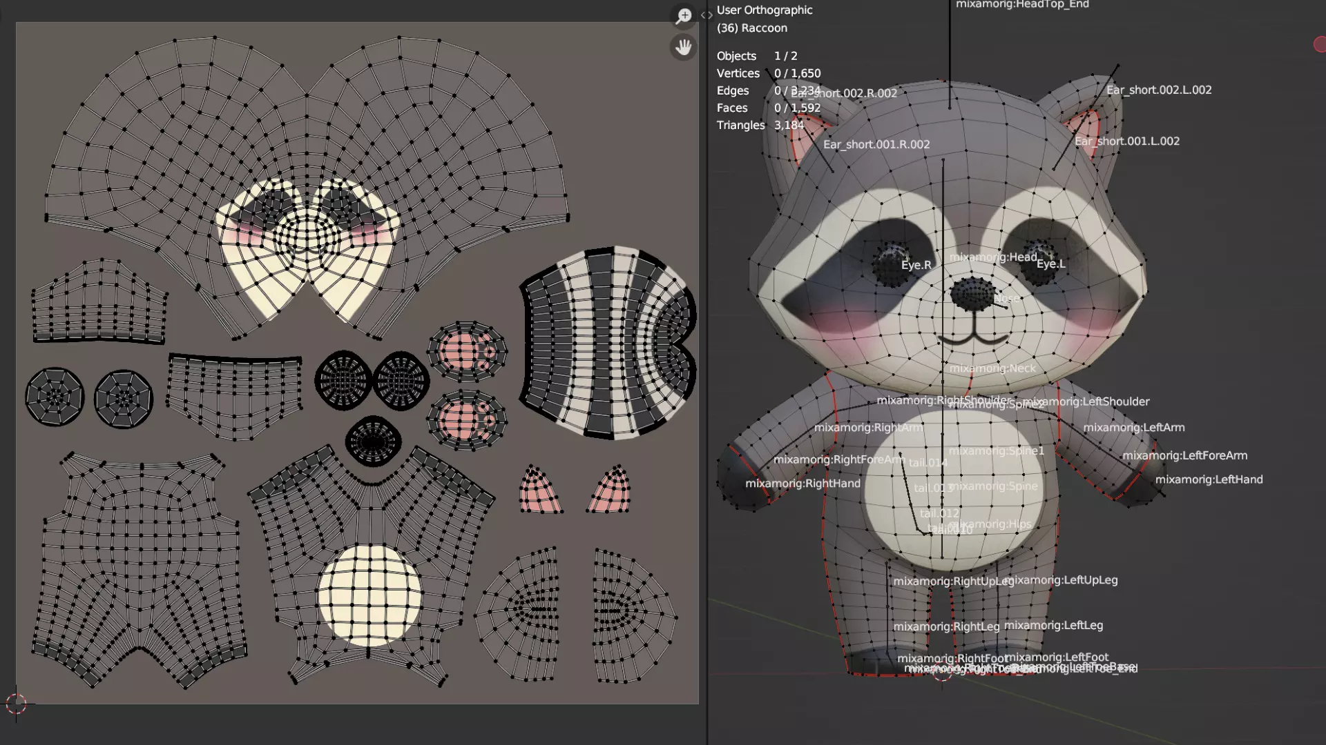Cartoon Raccoon Chibi Kawaii Character Rigged Animated Low-poly 3D model_14