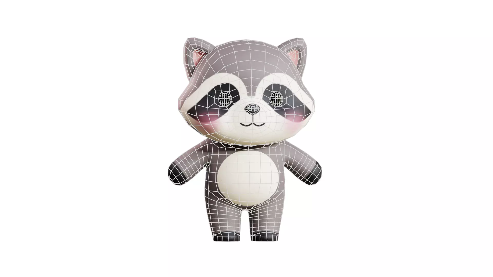 Cartoon Raccoon Chibi Kawaii Character Rigged Animated Low-poly 3D model_10