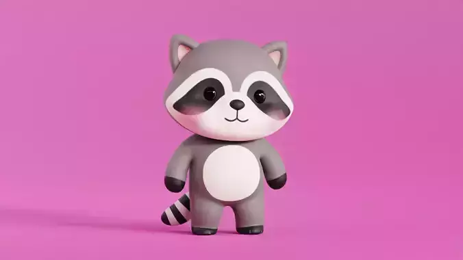 Cartoon Raccoon Chibi Kawaii Character Rigged Animated 