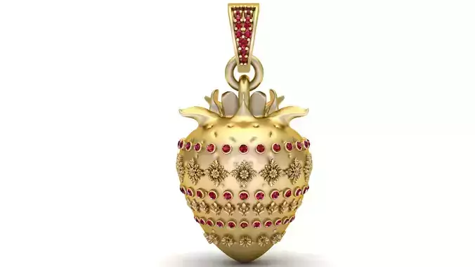 Golden Ruby Strawberry Pendant 3D Printable Model