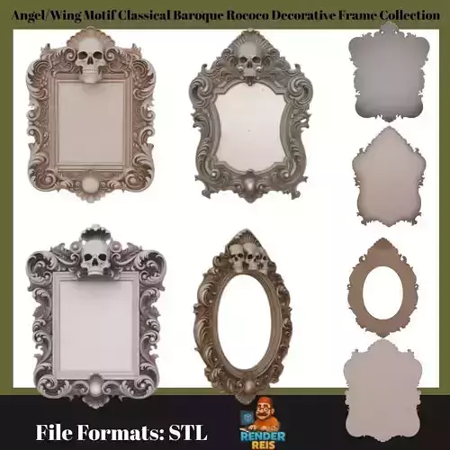 Skull Motif Gothic Baroque Decorative Frame Collection 3D print model