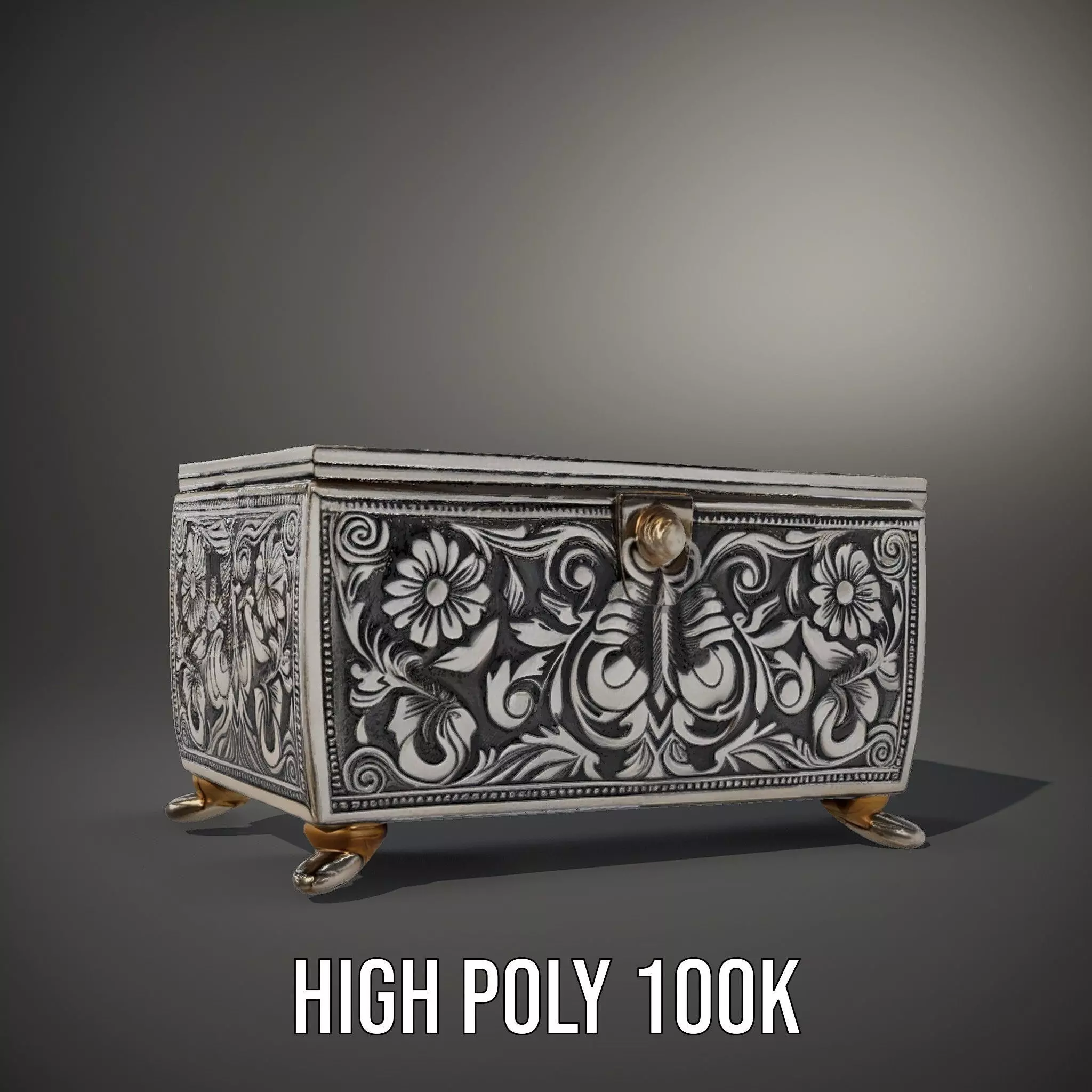 Ornate Silver Jewelry Box model pack Low-poly 3D model_10