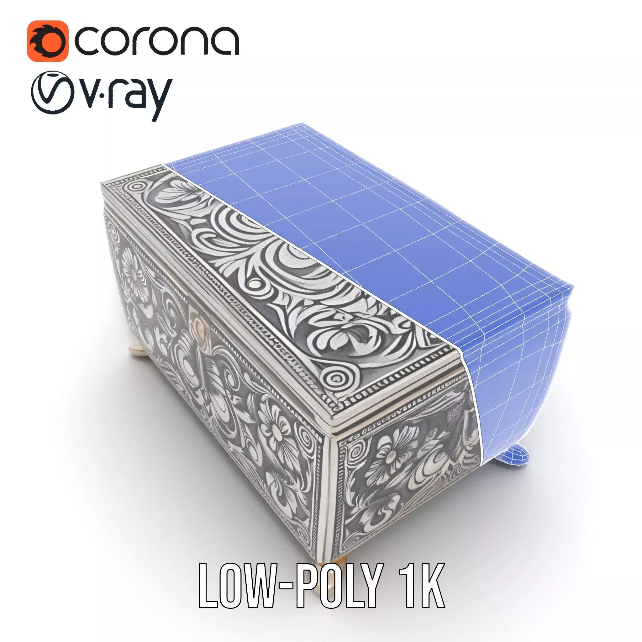 Ornate Silver Jewelry Box model pack Low-poly 3D model_31