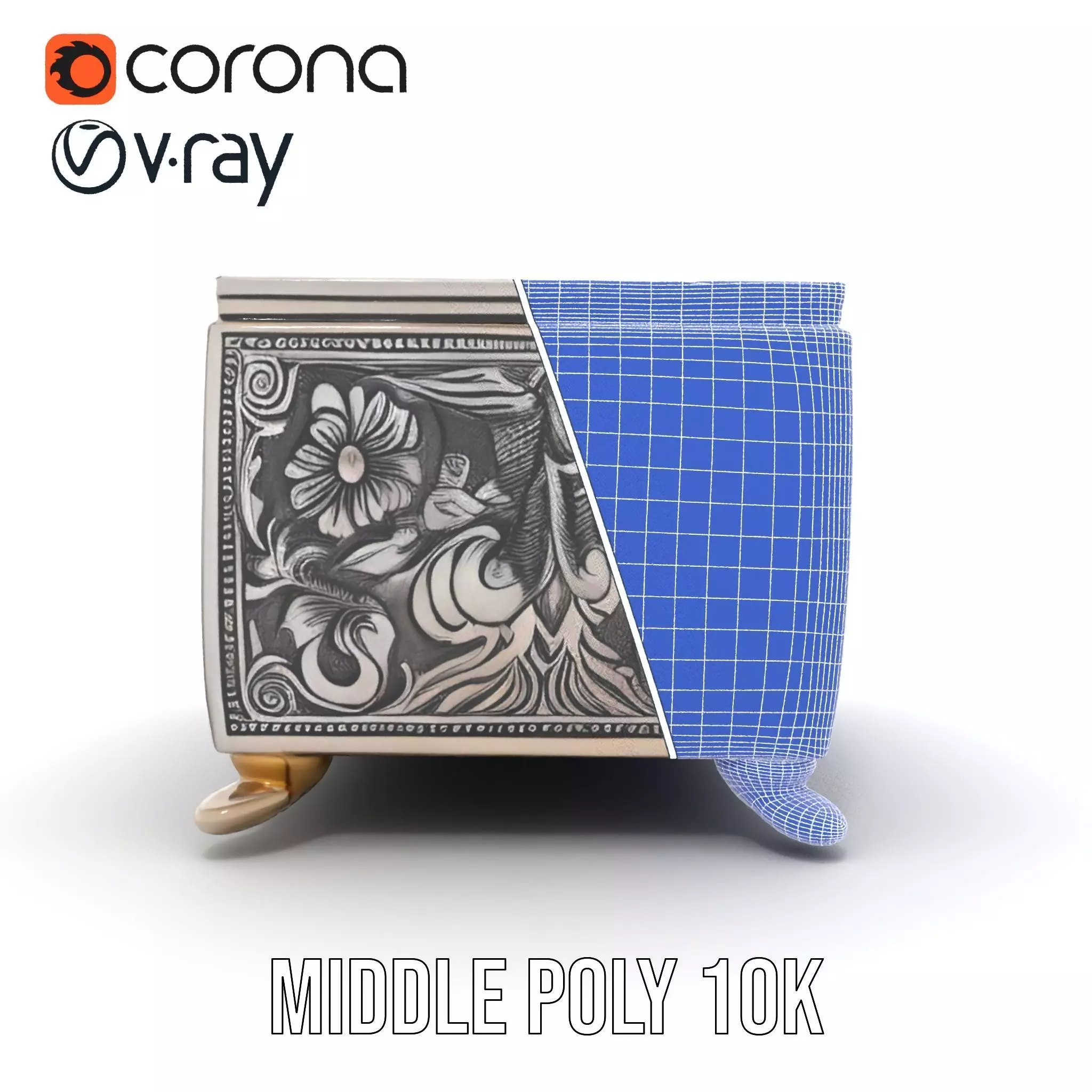 Ornate Silver Jewelry Box model pack Low-poly 3D model_27