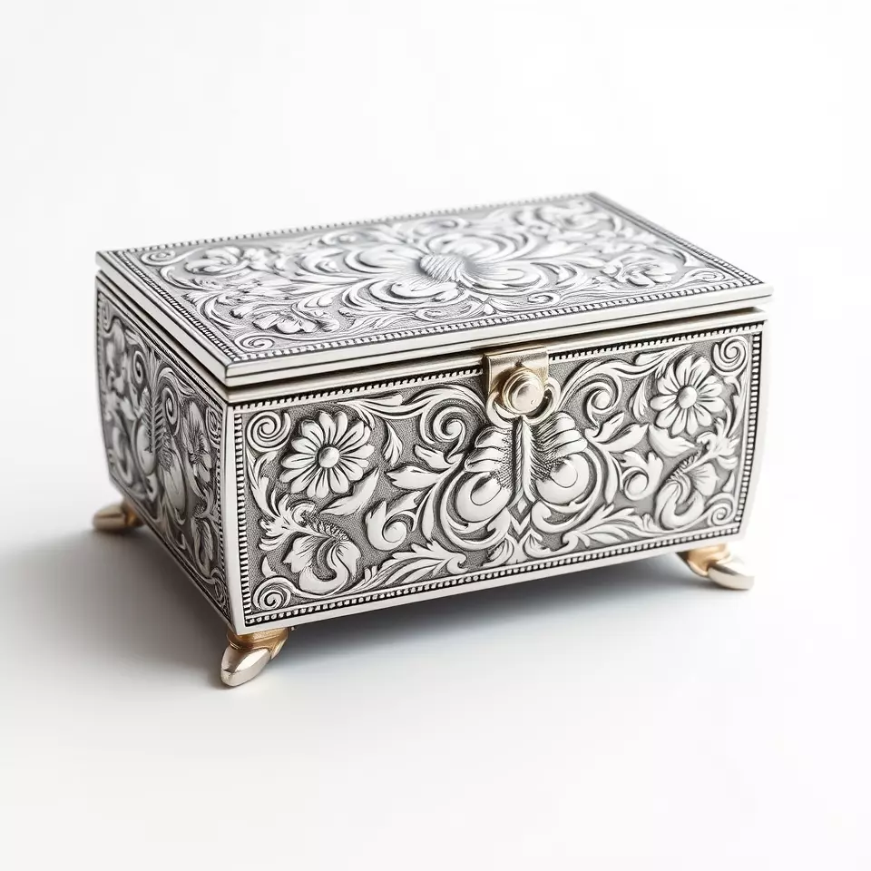 Ornate Silver Jewelry Box model pack Low-poly 3D model_2