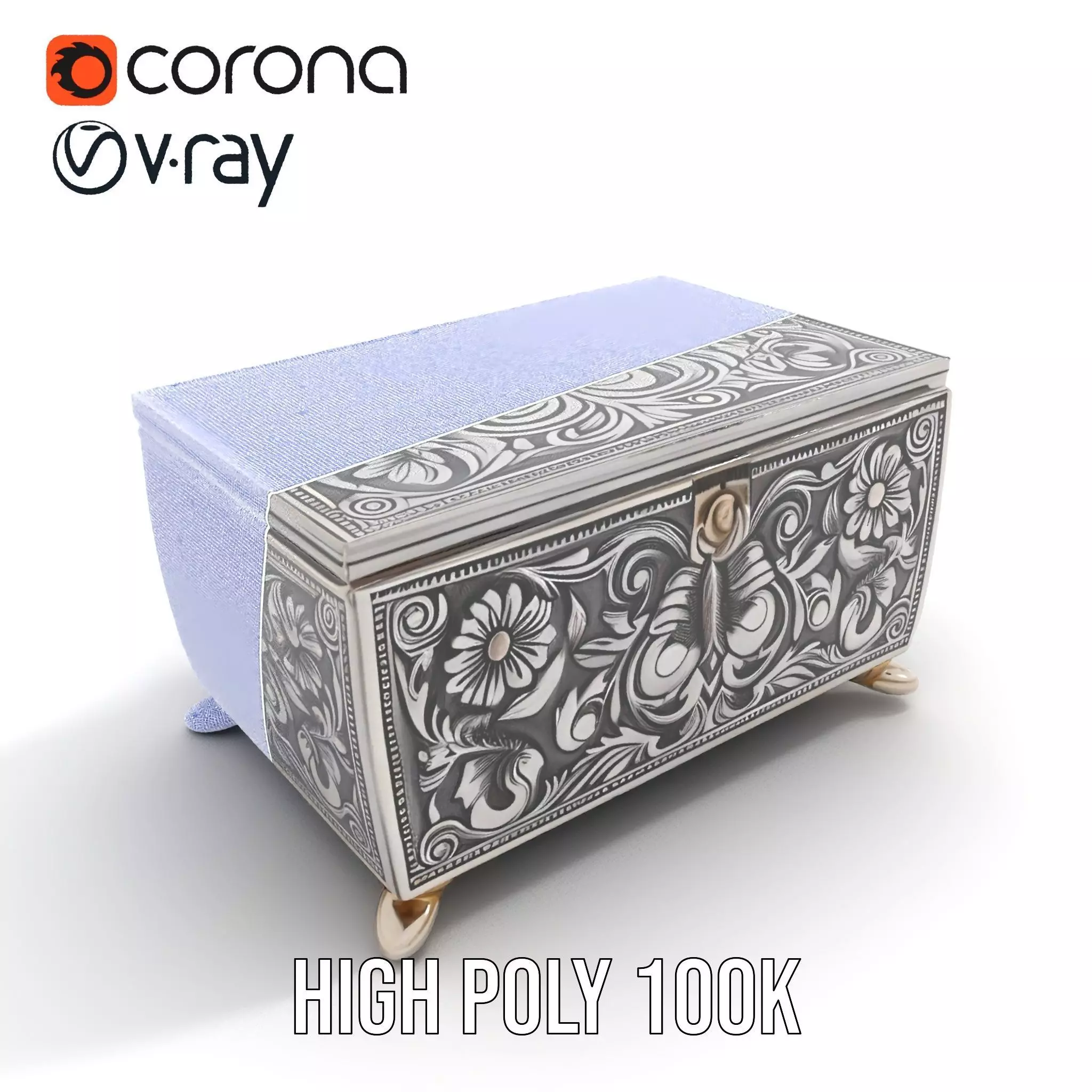 Ornate Silver Jewelry Box model pack Low-poly 3D model_34