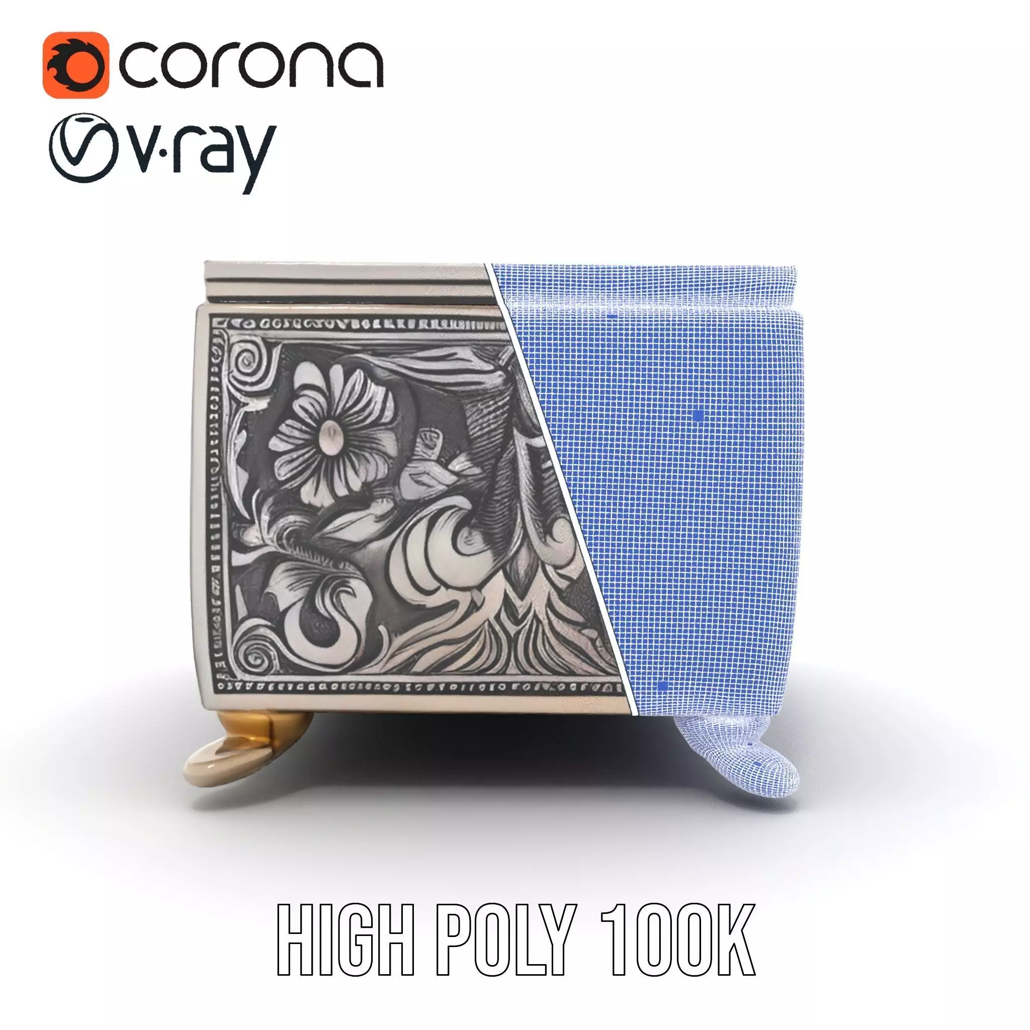 Ornate Silver Jewelry Box model pack Low-poly 3D model_33