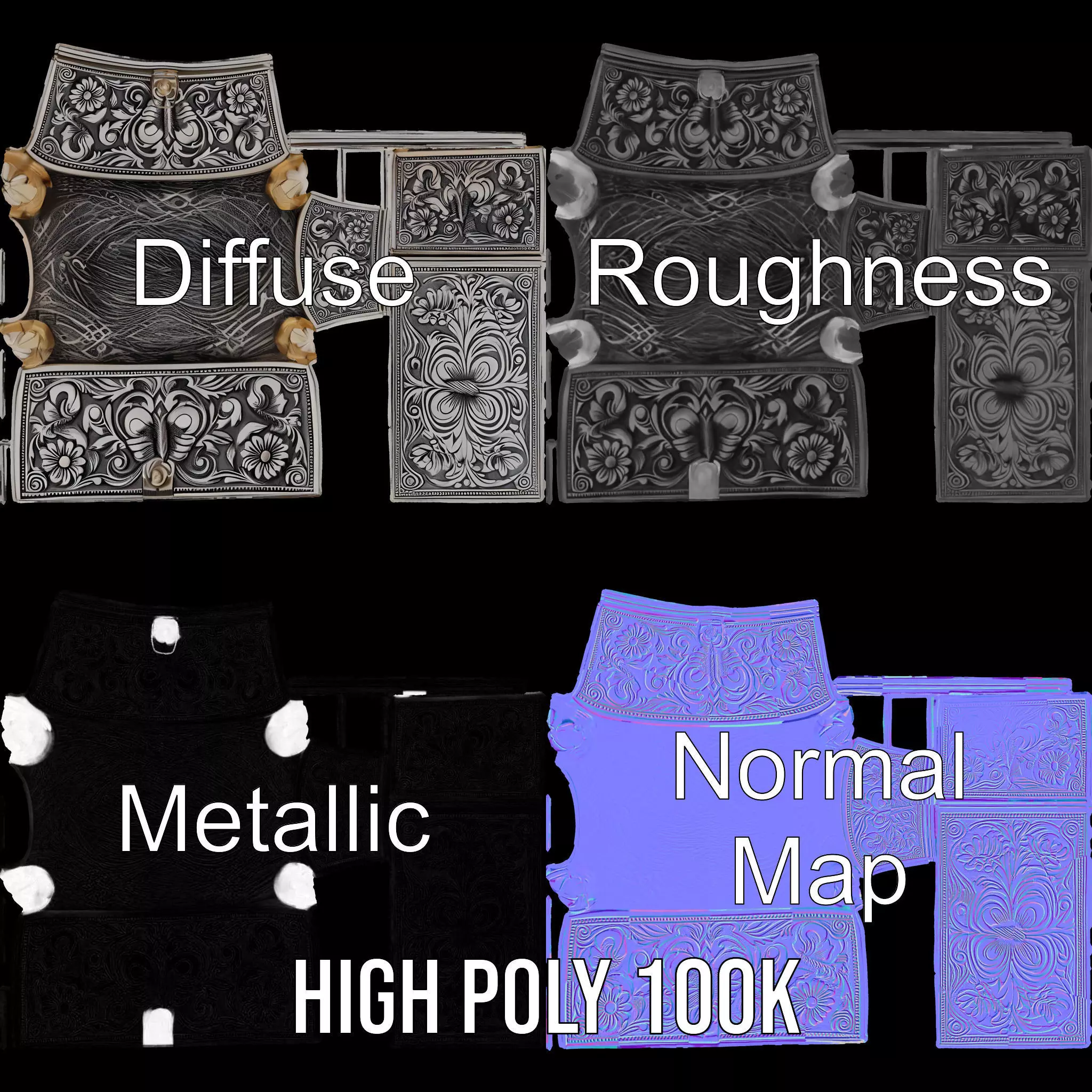 Ornate Silver Jewelry Box model pack Low-poly 3D model_3