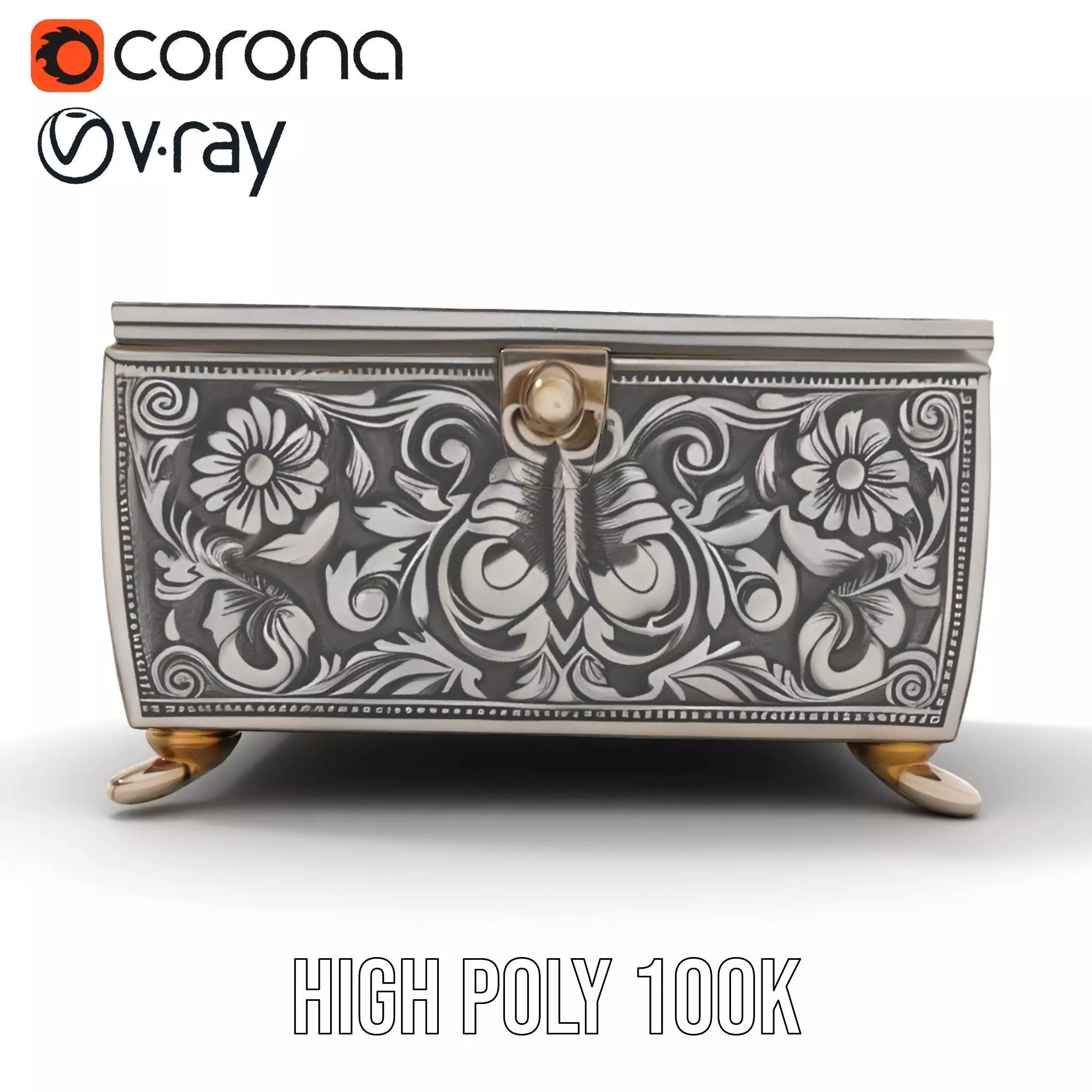 Ornate Silver Jewelry Box model pack Low-poly 3D model_23