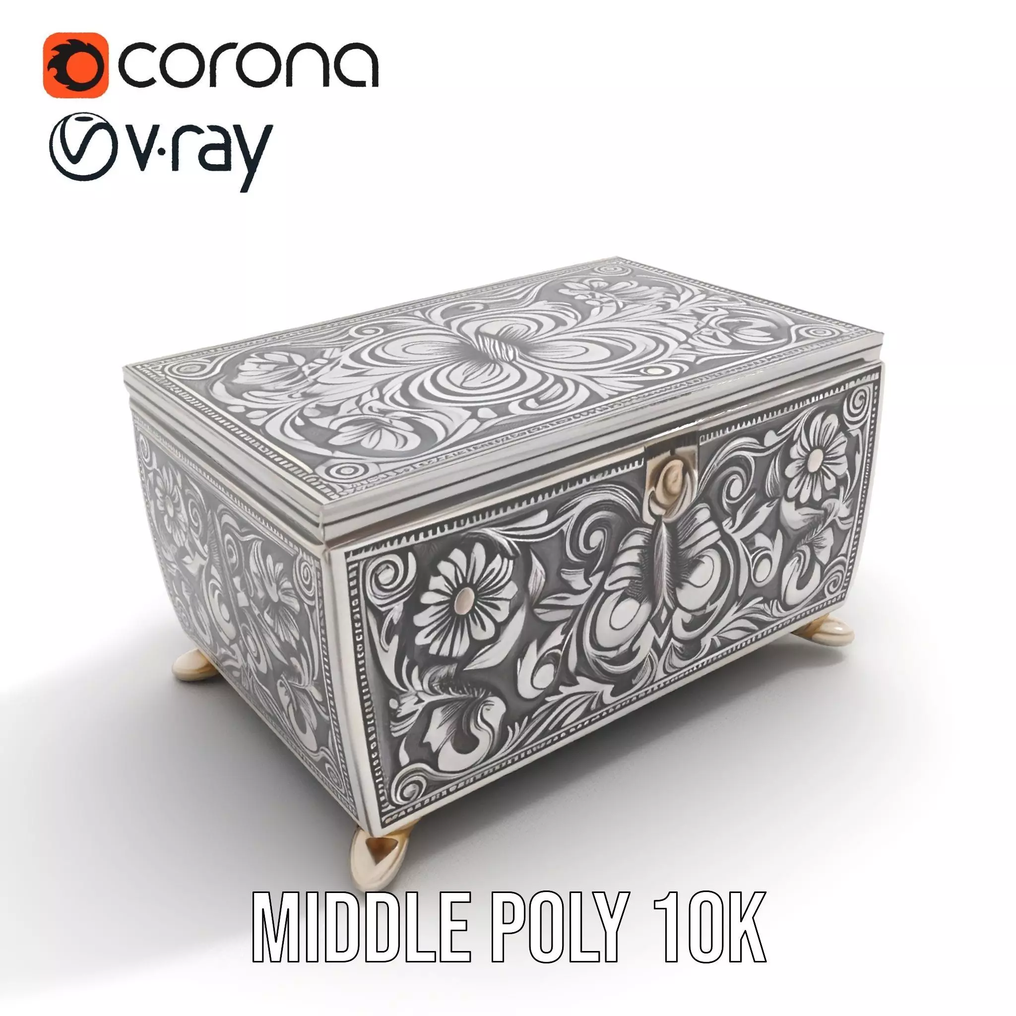 Ornate Silver Jewelry Box model pack Low-poly 3D model_24