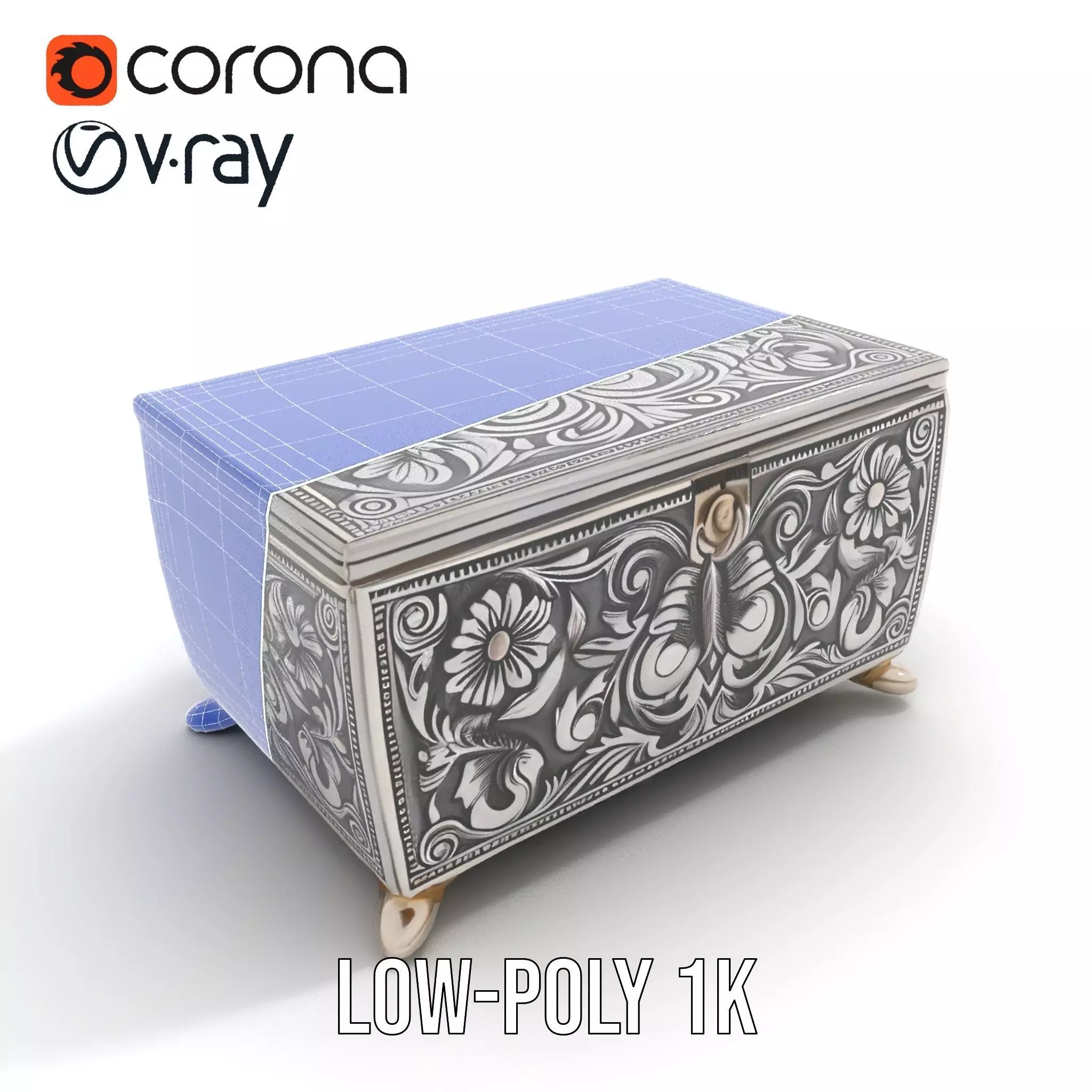 Ornate Silver Jewelry Box model pack Low-poly 3D model_28