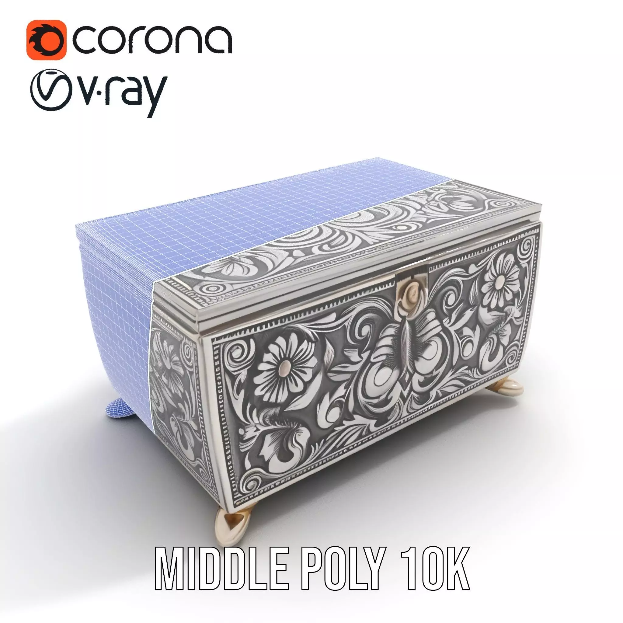Ornate Silver Jewelry Box model pack Low-poly 3D model_5