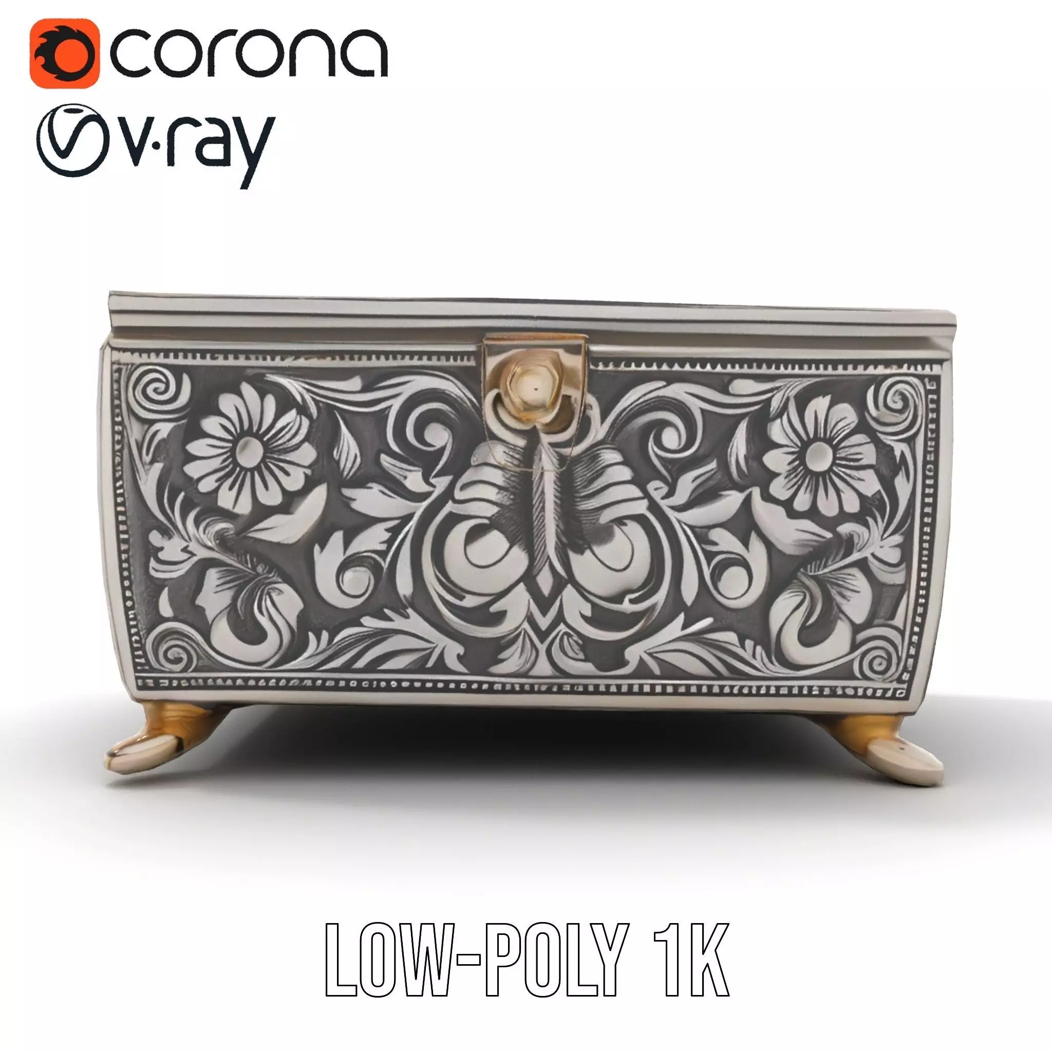 Ornate Silver Jewelry Box model pack Low-poly 3D model_12