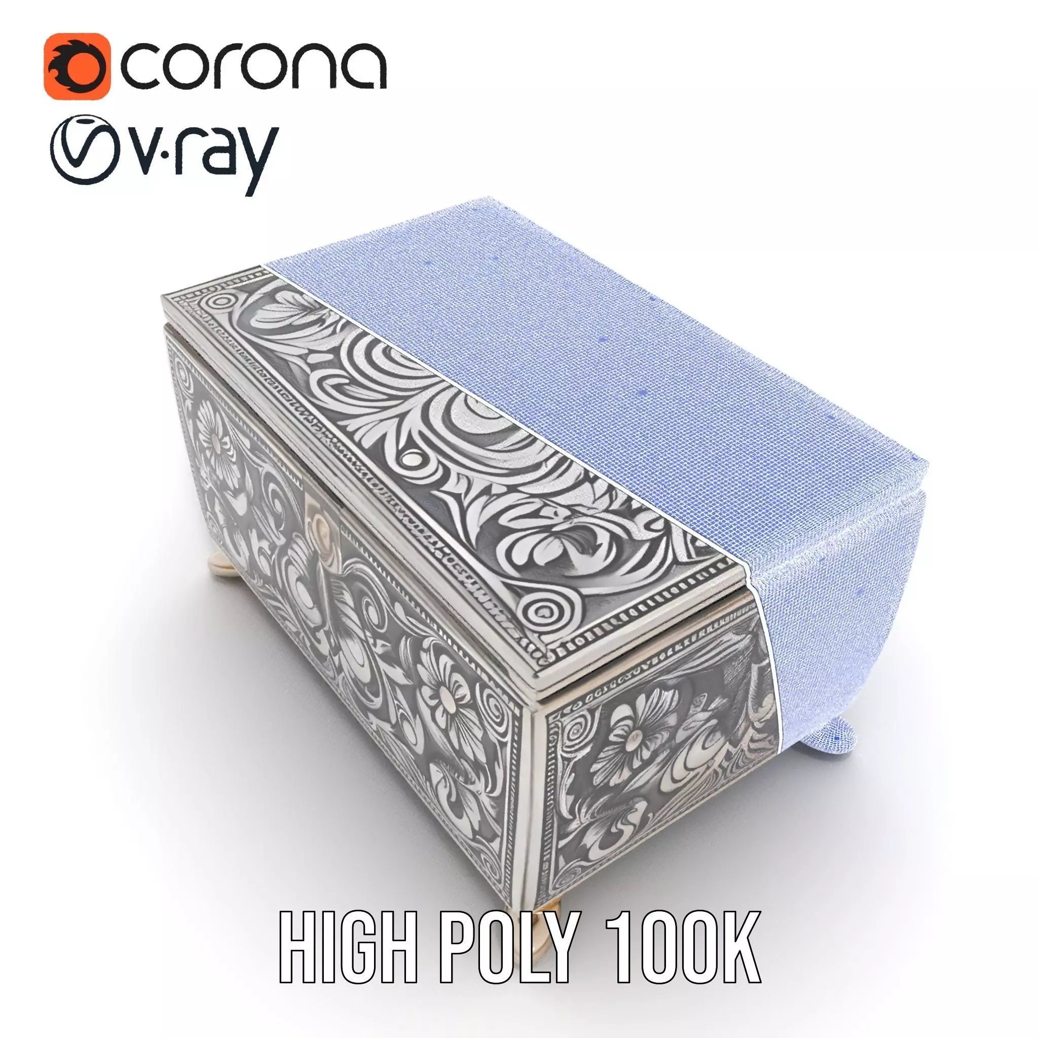 Ornate Silver Jewelry Box model pack Low-poly 3D model_26