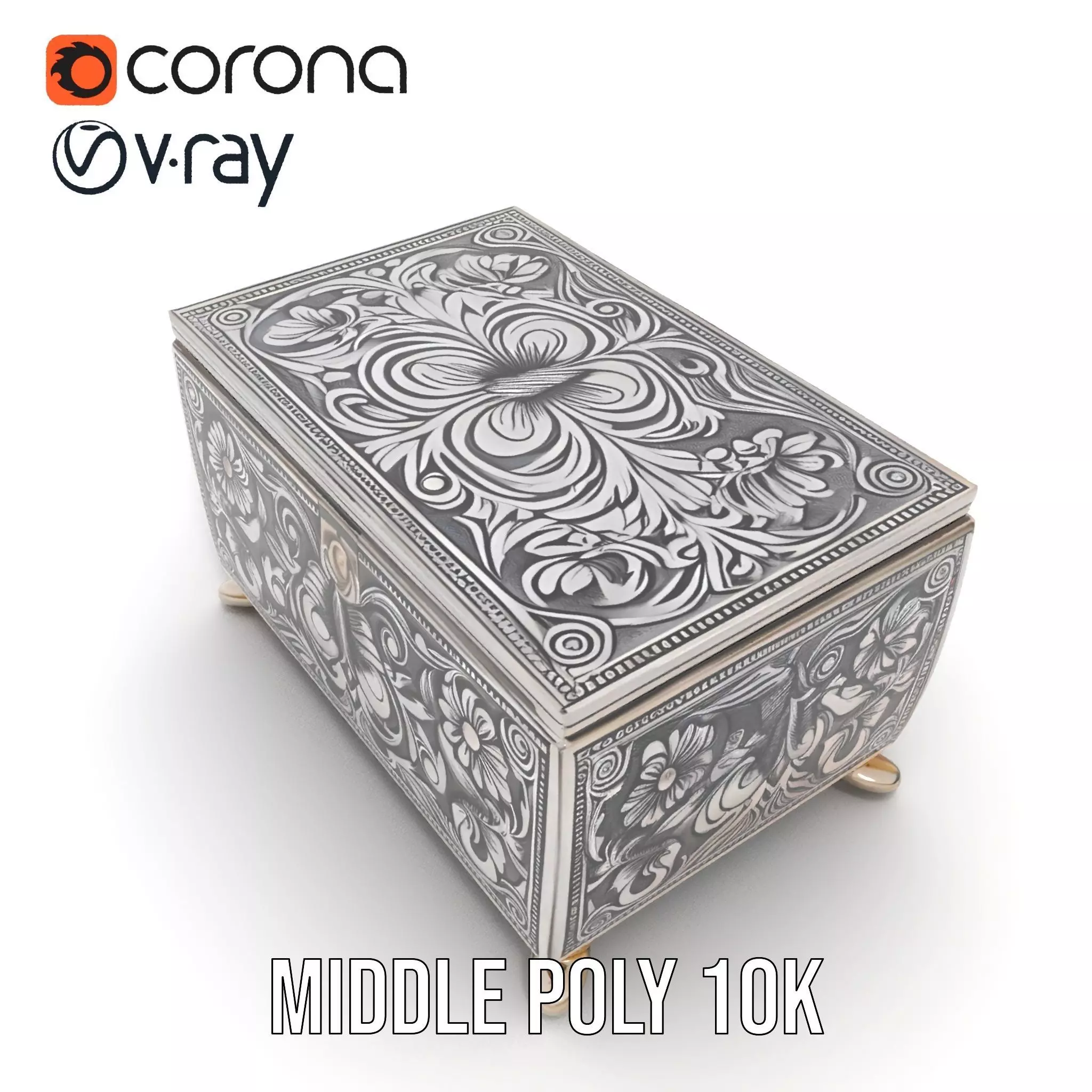 Ornate Silver Jewelry Box model pack Low-poly 3D model_15