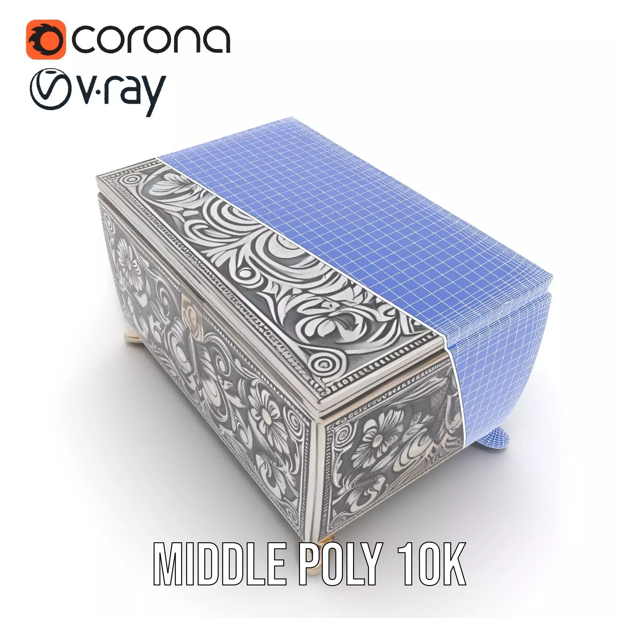 Ornate Silver Jewelry Box model pack Low-poly 3D model_30