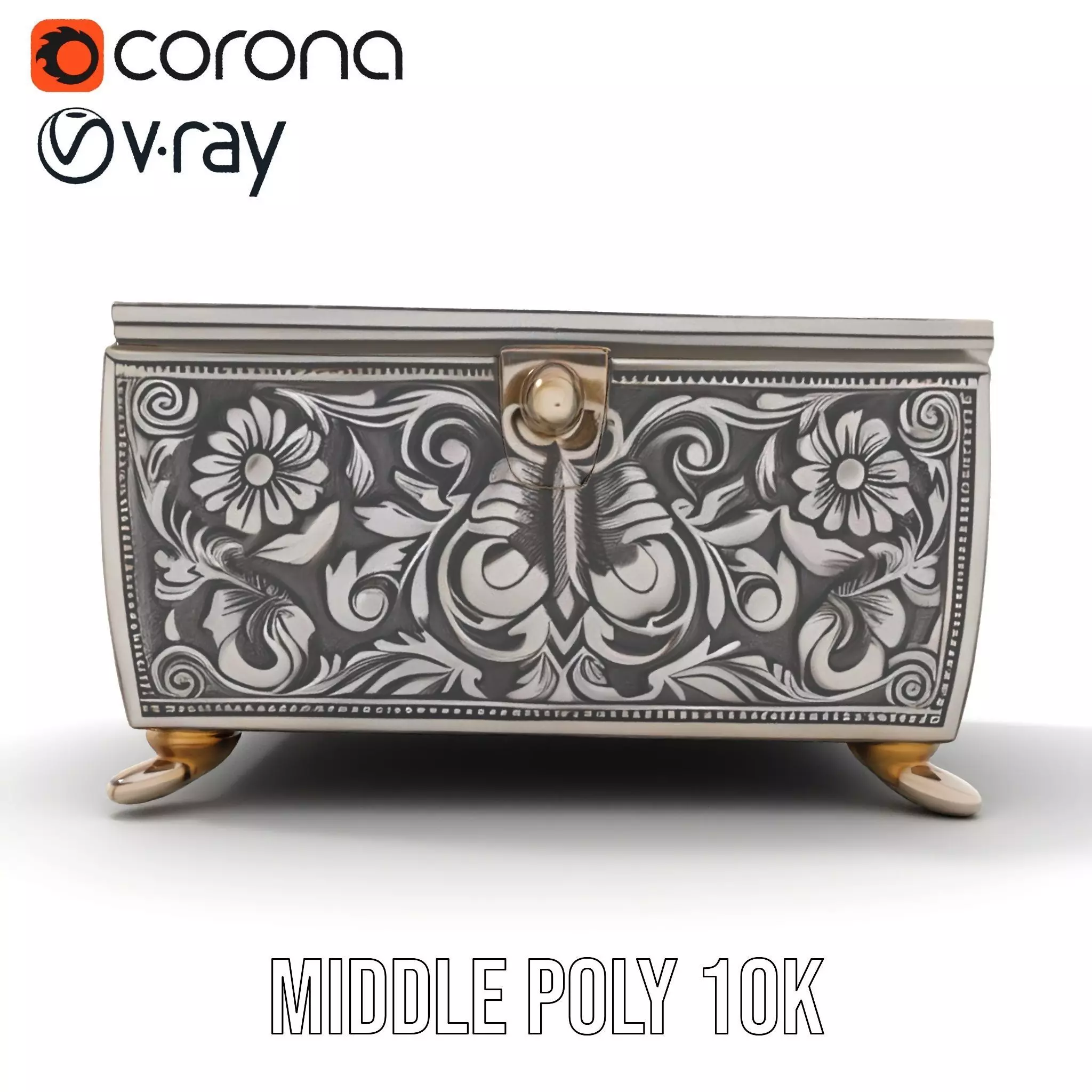 Ornate Silver Jewelry Box model pack Low-poly 3D model_13