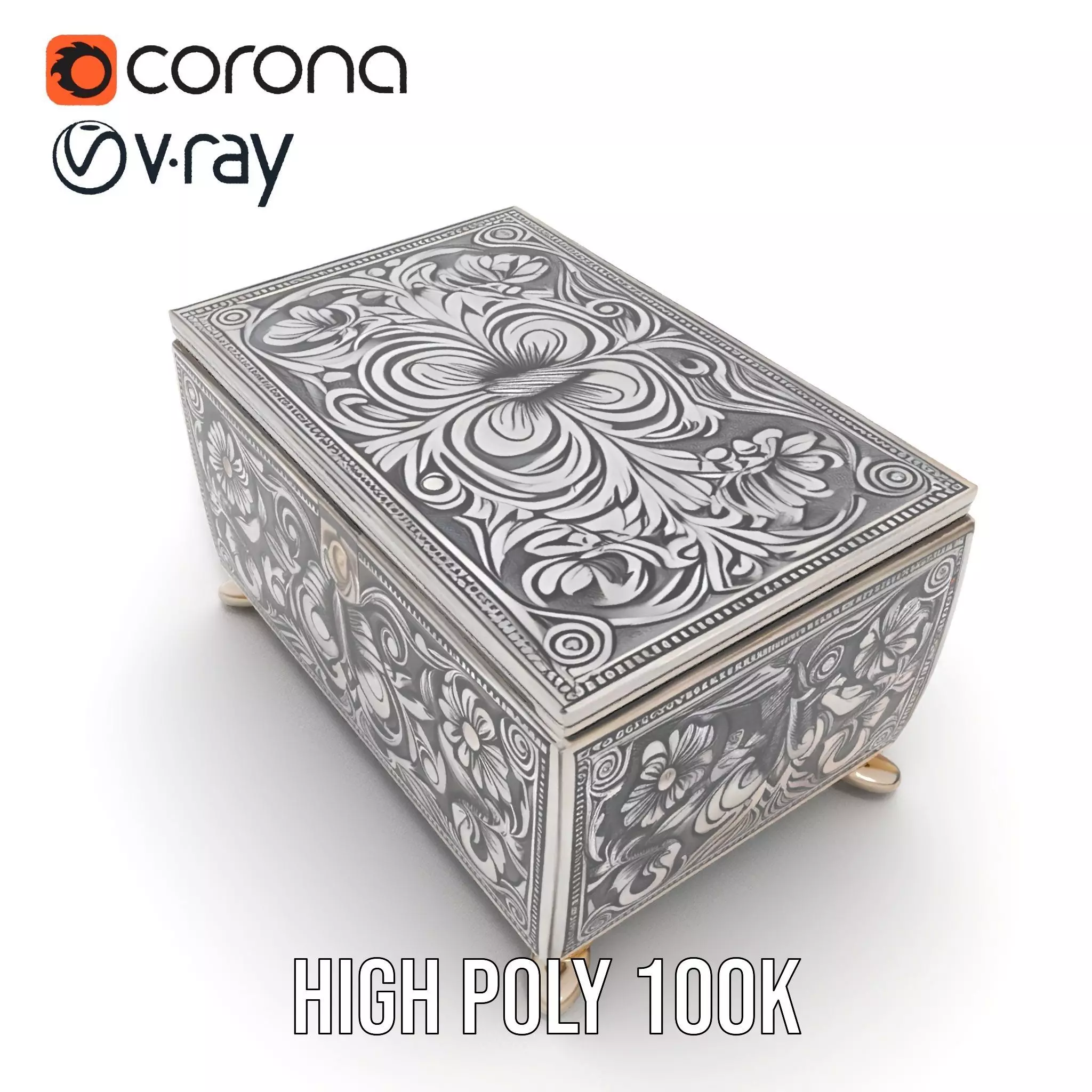 Ornate Silver Jewelry Box model pack Low-poly 3D model_20