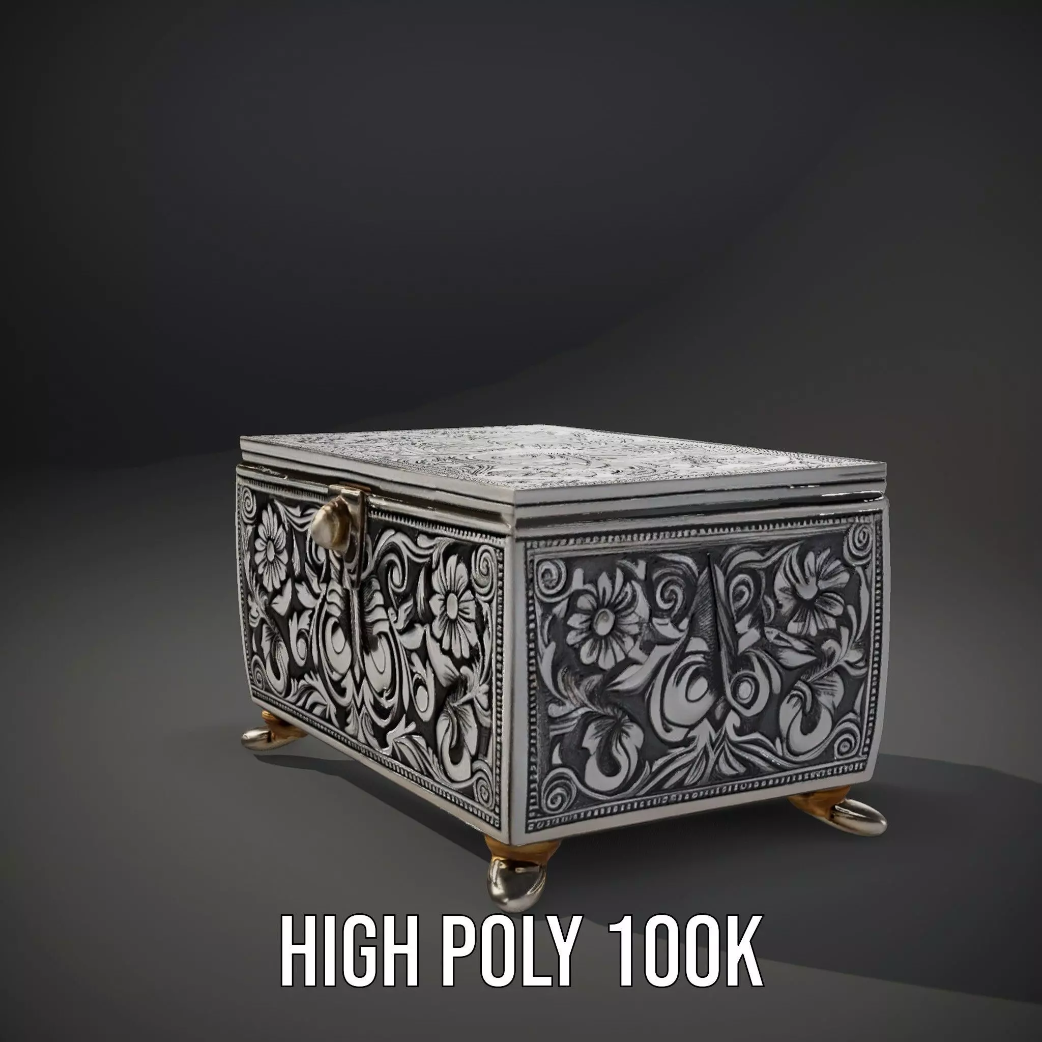 Ornate Silver Jewelry Box model pack Low-poly 3D model_8