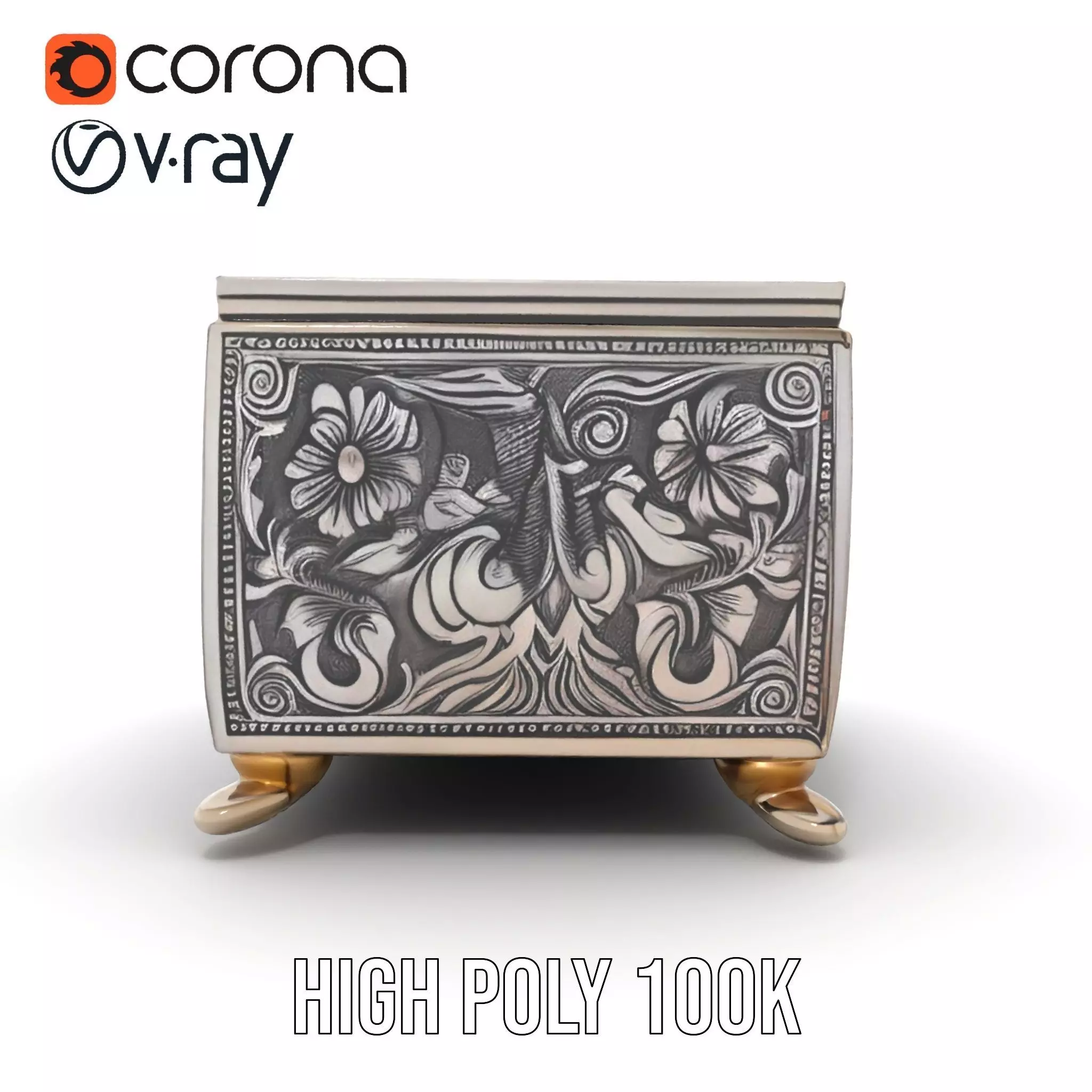 Ornate Silver Jewelry Box model pack Low-poly 3D model_32