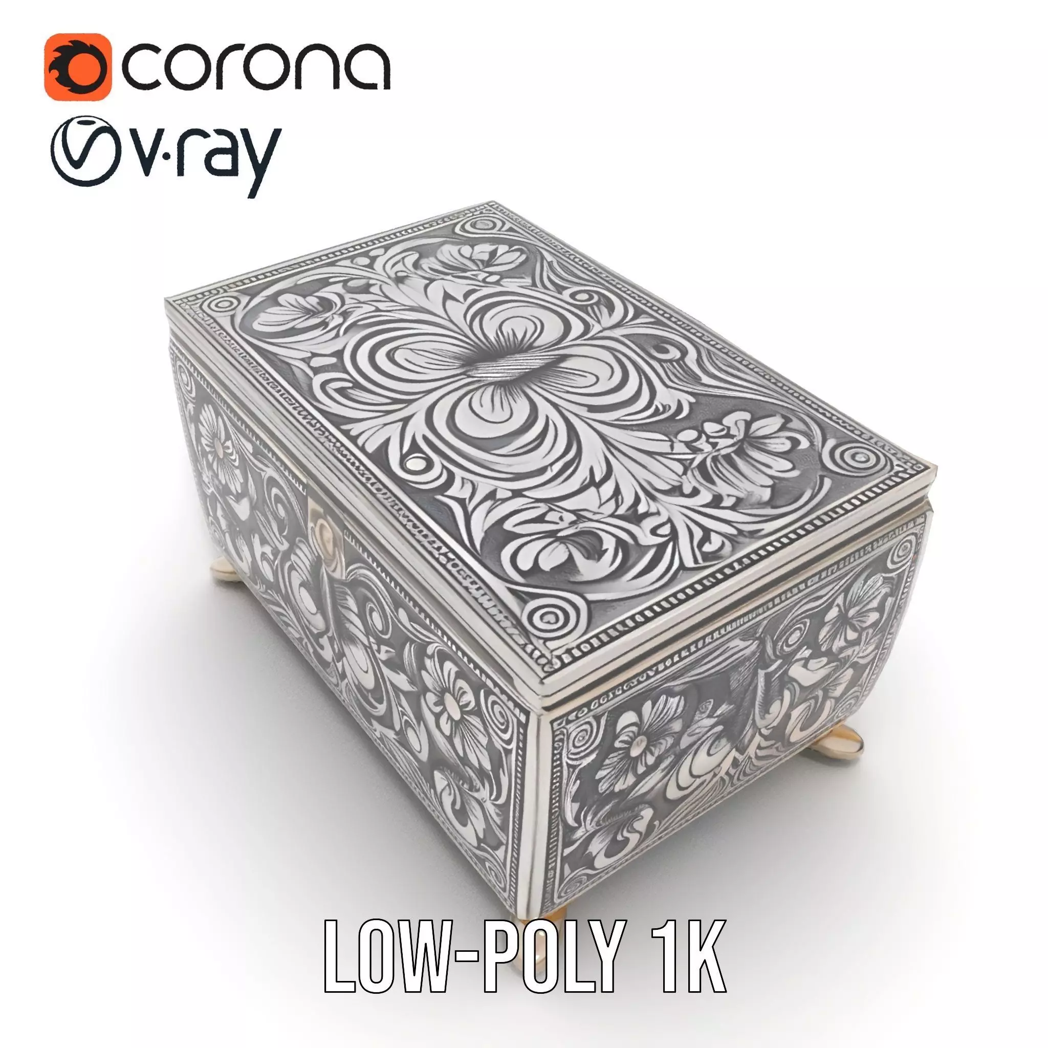 Ornate Silver Jewelry Box model pack Low-poly 3D model_16
