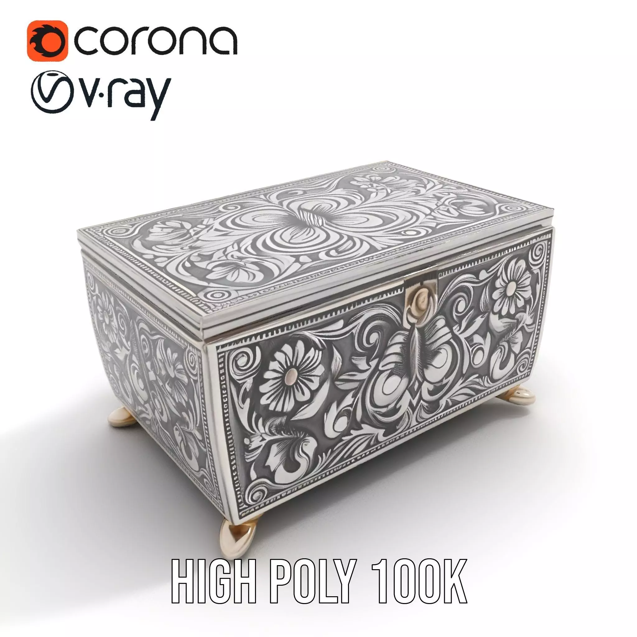 Ornate Silver Jewelry Box model pack Low-poly 3D model_17