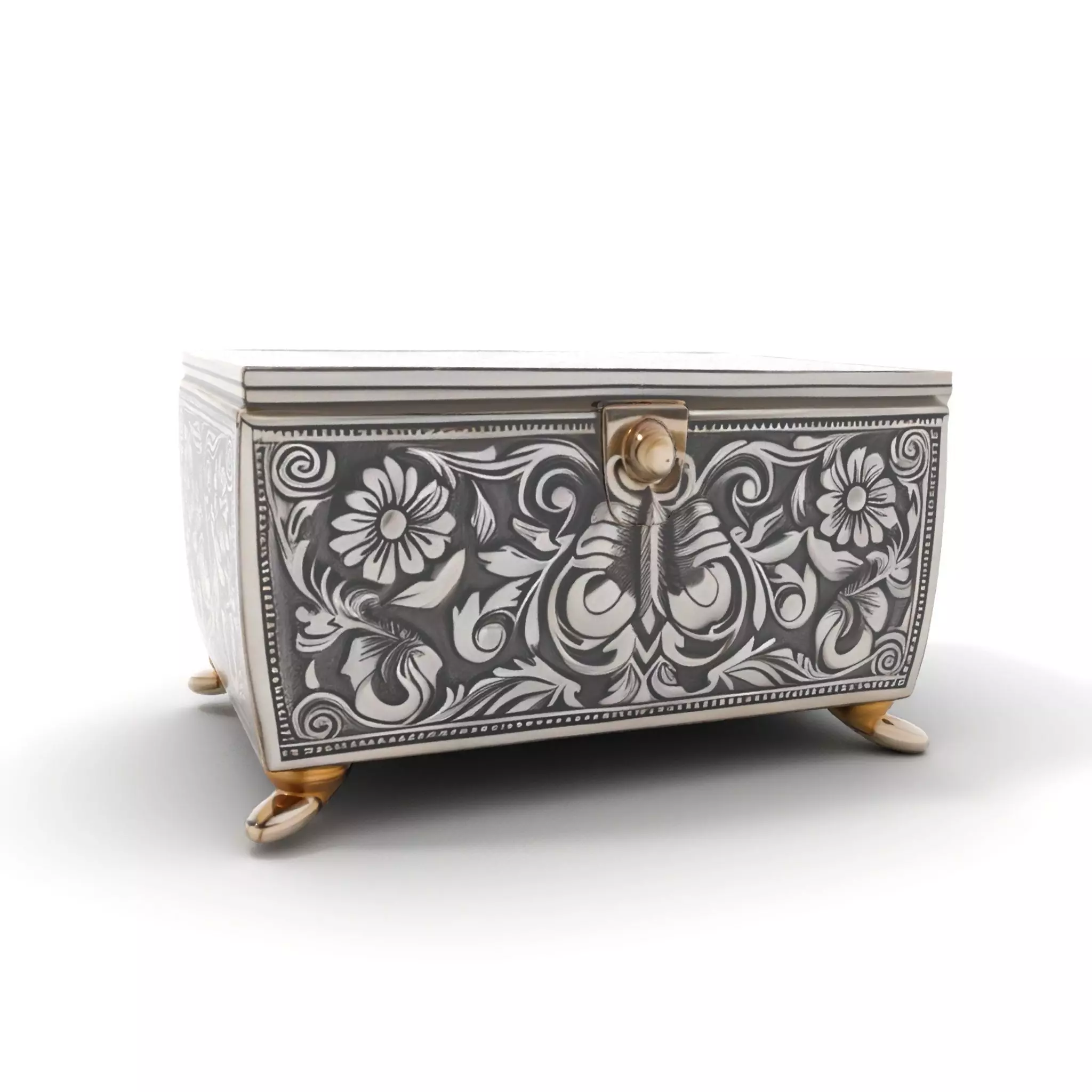 Ornate Silver Jewelry Box model pack Low-poly 3D model_6