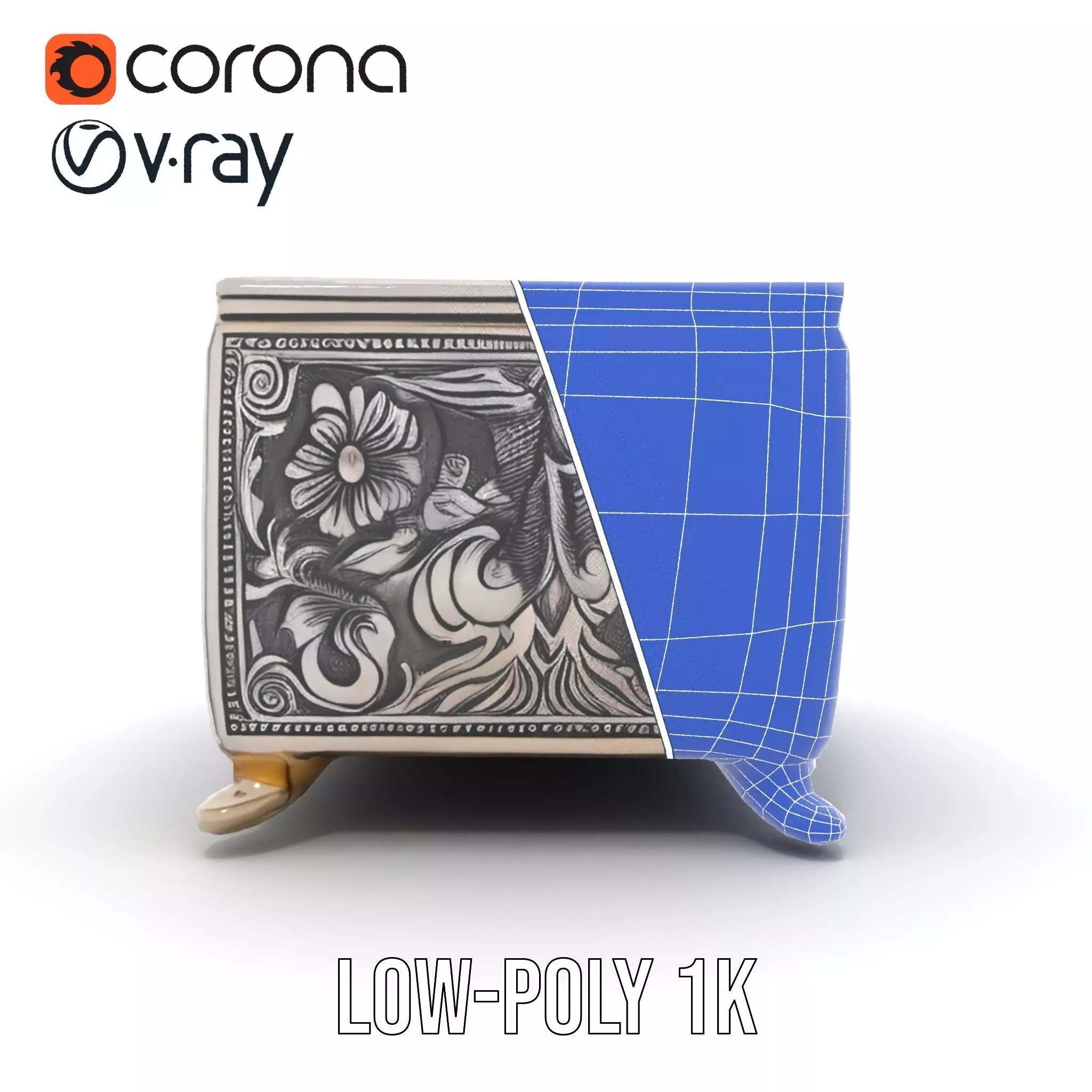 Ornate Silver Jewelry Box model pack Low-poly 3D model_25