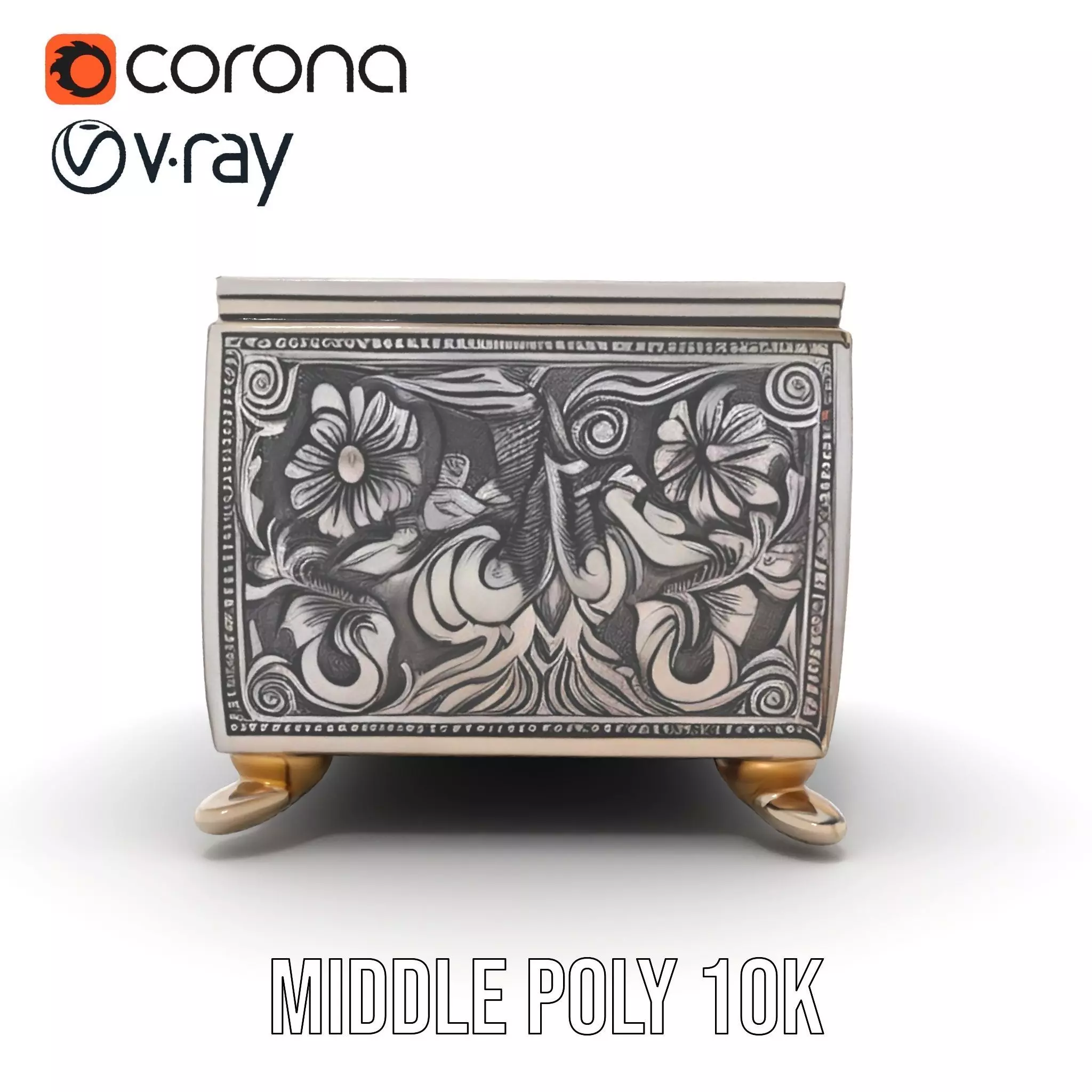 Ornate Silver Jewelry Box model pack Low-poly 3D model_18