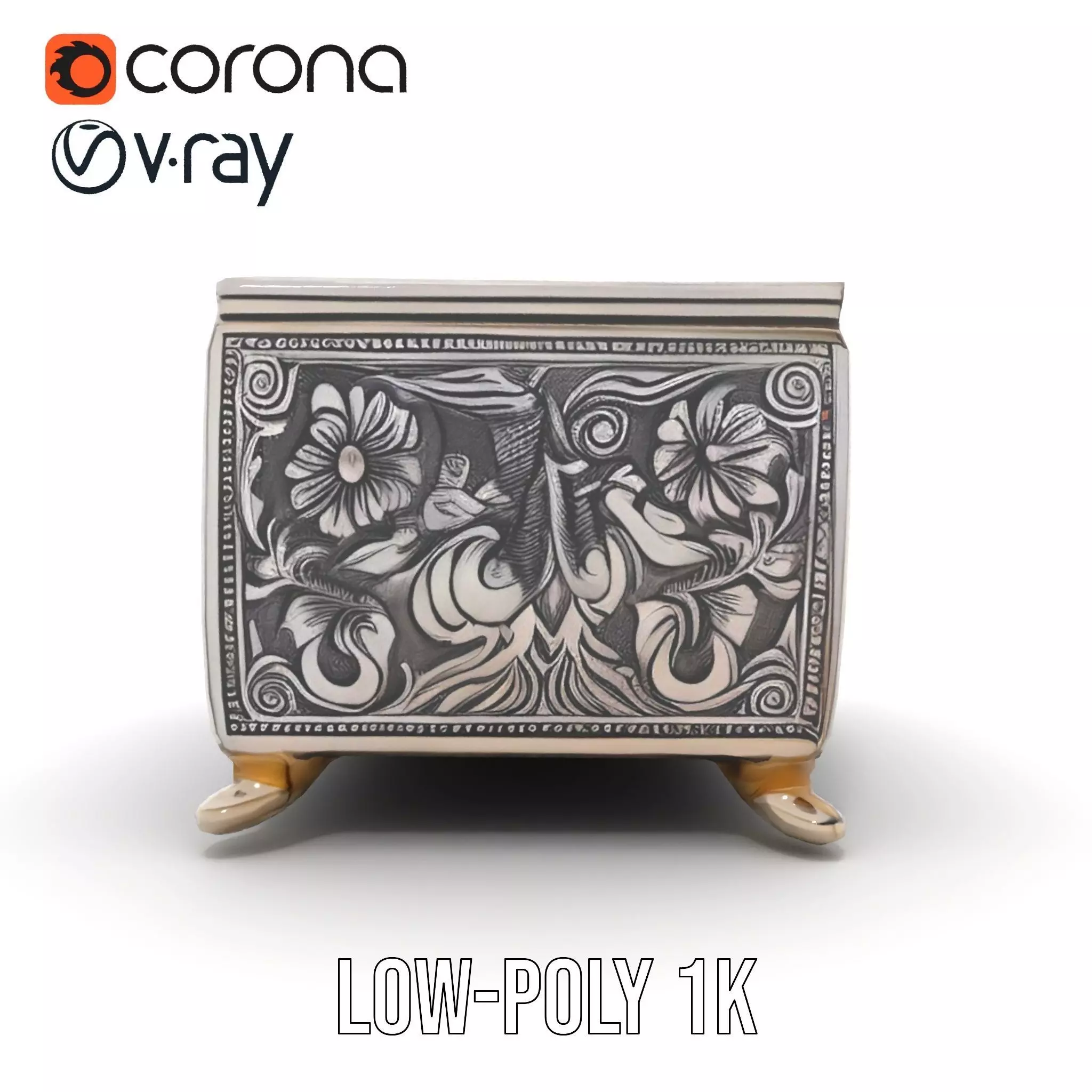 Ornate Silver Jewelry Box model pack Low-poly 3D model_14