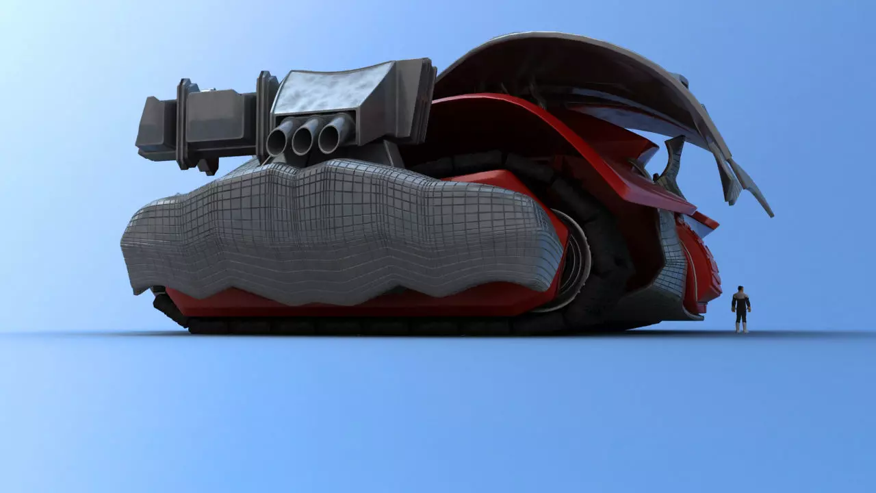 Futuristic Track Drive Battle Tank 3D model_2