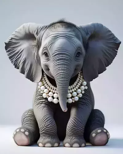 Cute Baby Elephant 3D Adorable Animal Pearl Necklace