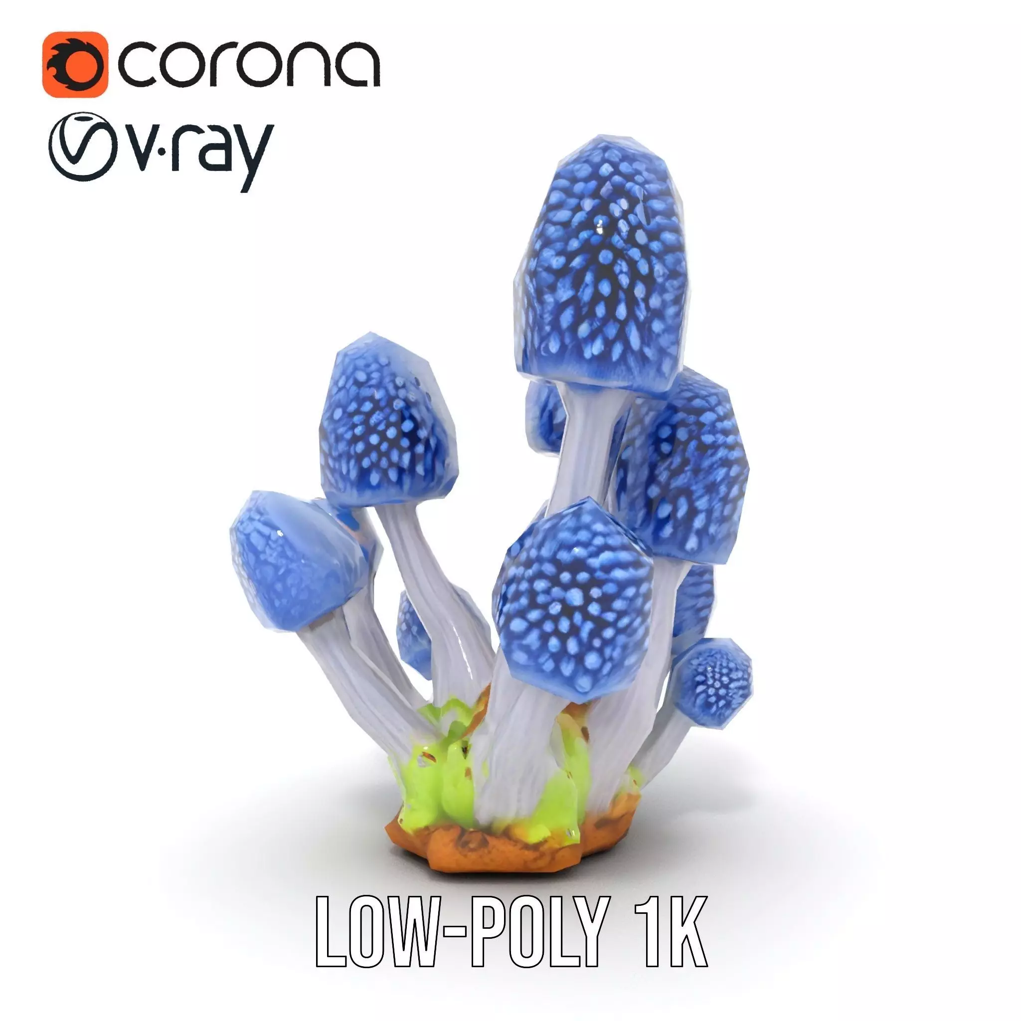 Blue Fuzzy Mushroom model pack Low-poly 3D model_14