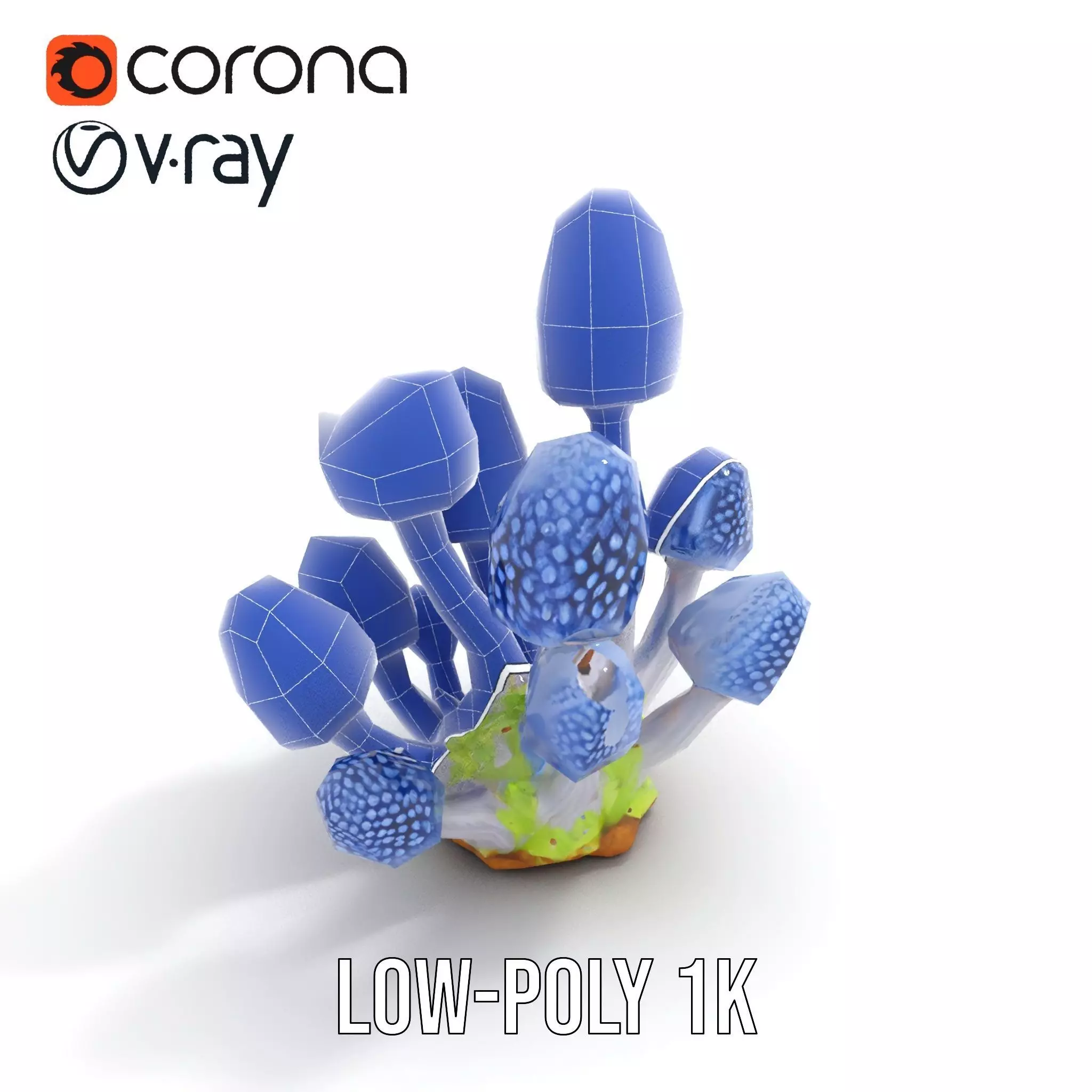 Blue Fuzzy Mushroom model pack Low-poly 3D model_17