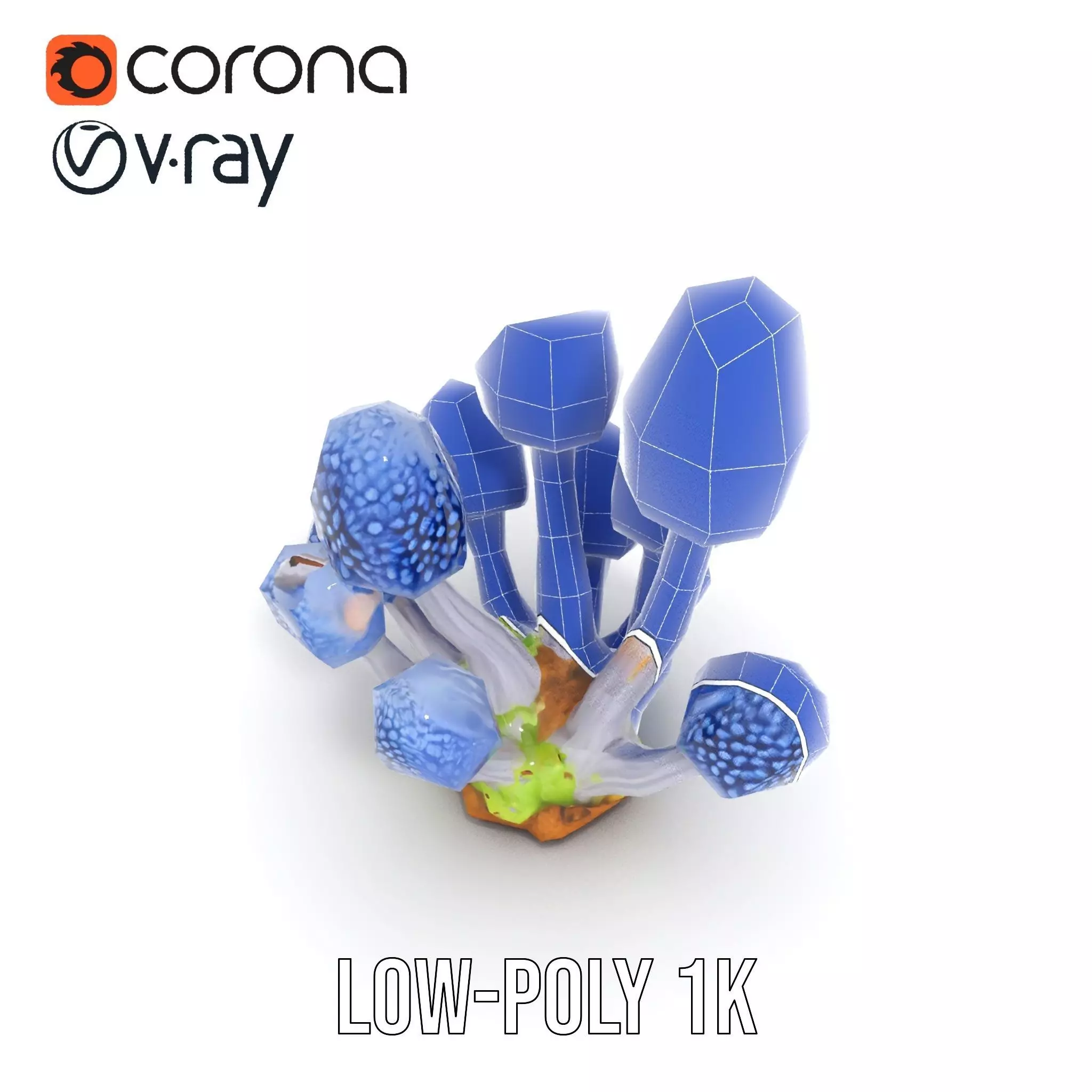 Blue Fuzzy Mushroom model pack Low-poly 3D model_25