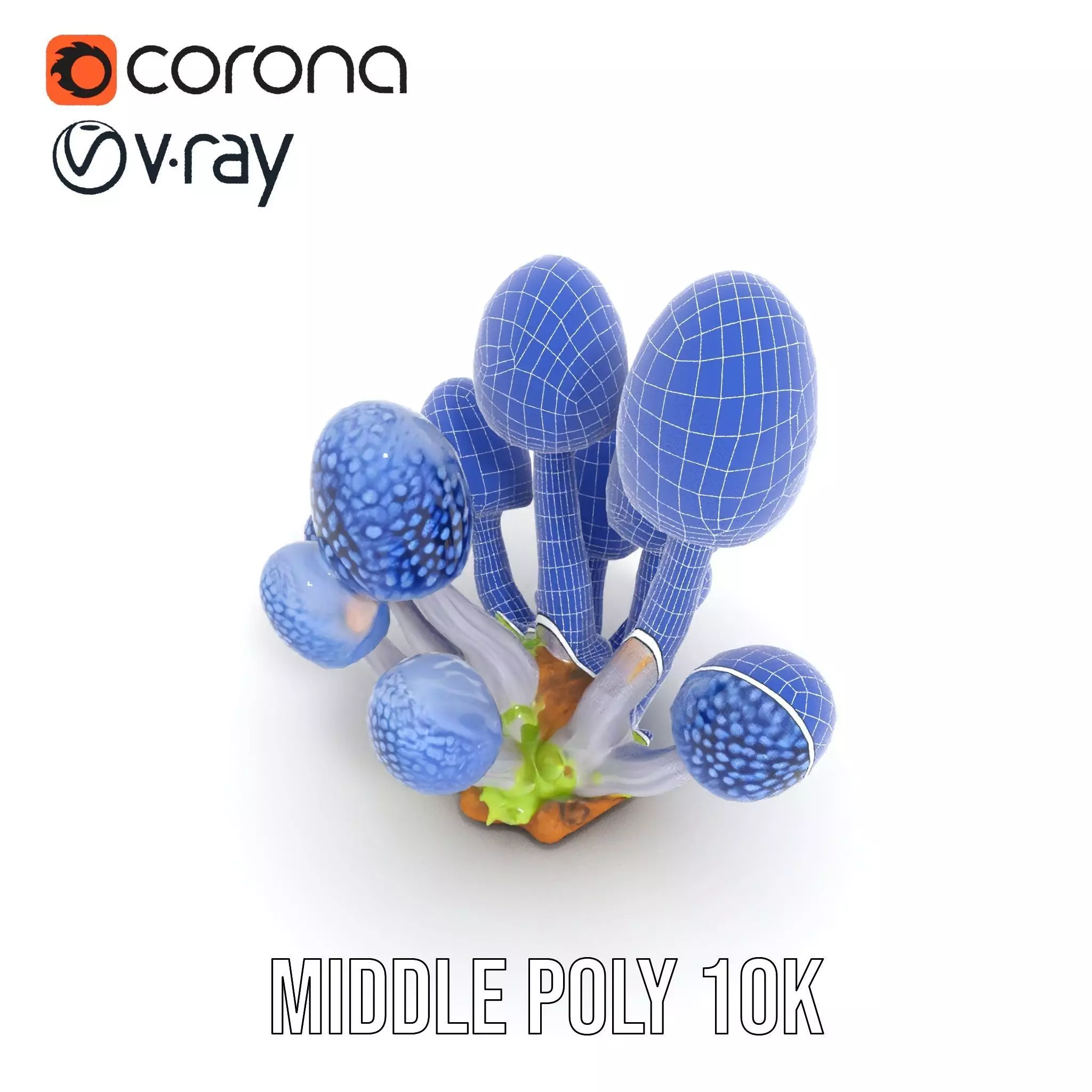 Blue Fuzzy Mushroom model pack Low-poly 3D model_18