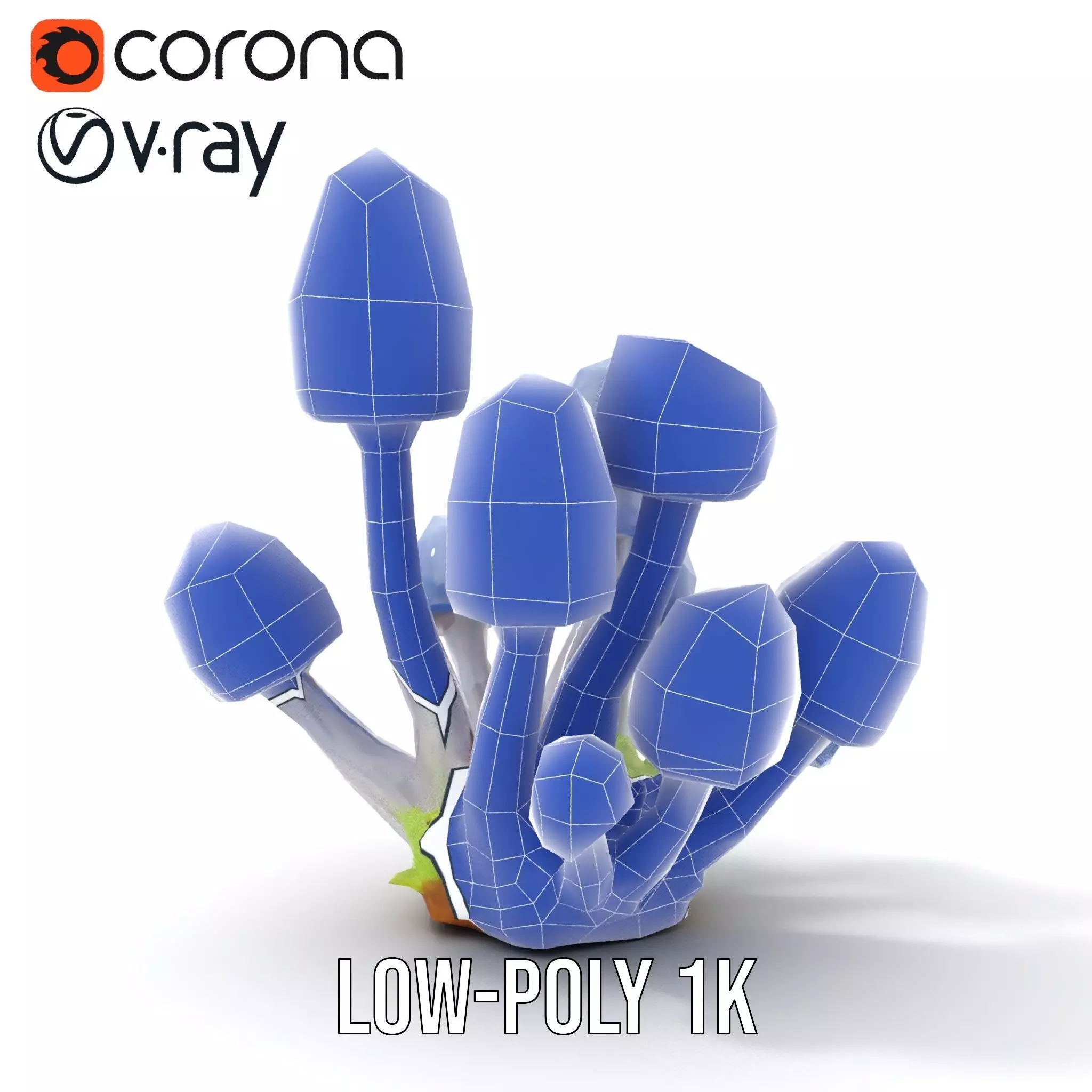 Blue Fuzzy Mushroom model pack Low-poly 3D model_22