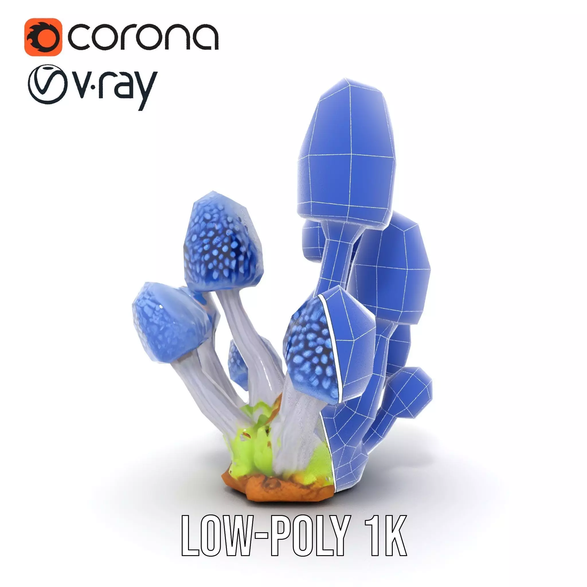 Blue Fuzzy Mushroom model pack Low-poly 3D model_28
