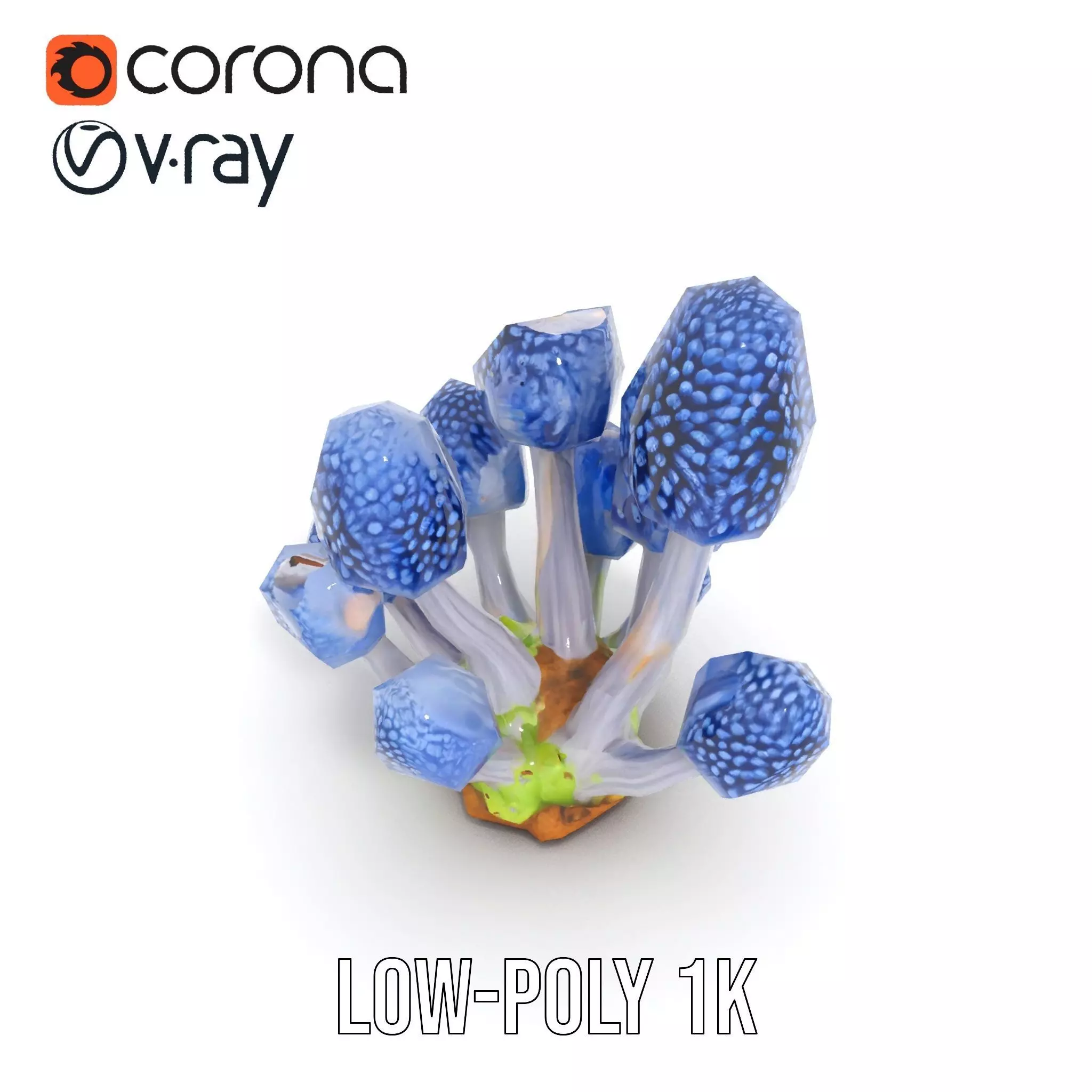 Blue Fuzzy Mushroom model pack Low-poly 3D model_12