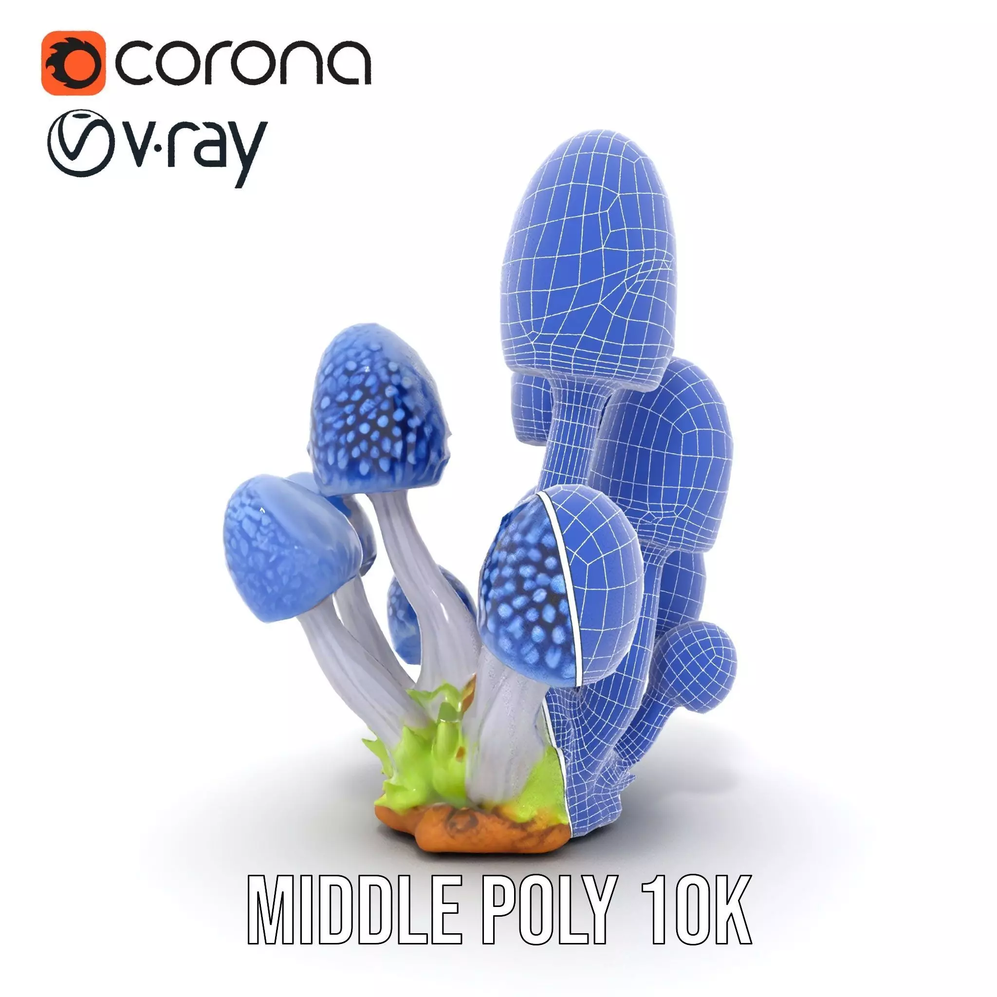 Blue Fuzzy Mushroom model pack Low-poly 3D model_16
