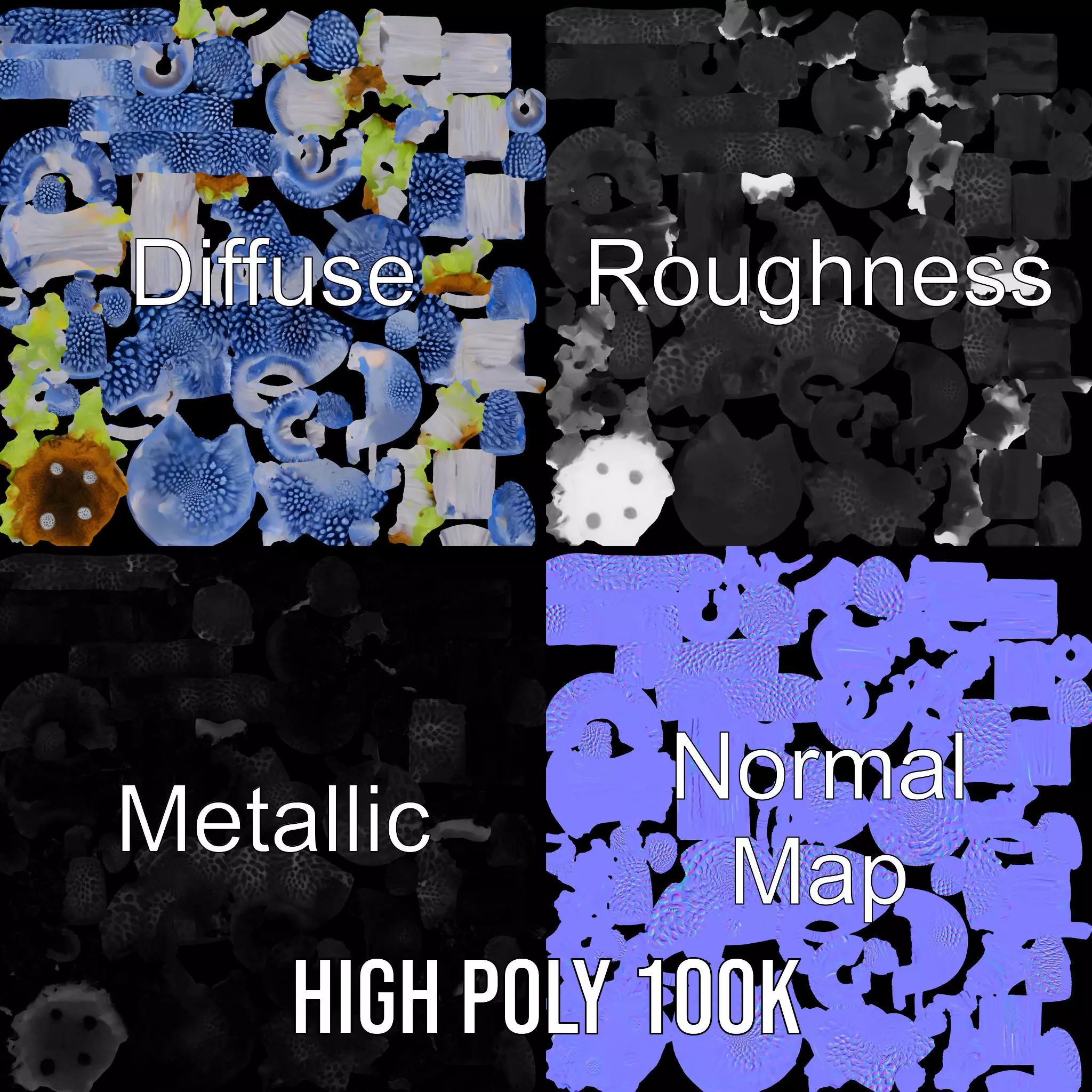 Blue Fuzzy Mushroom model pack Low-poly 3D model_3