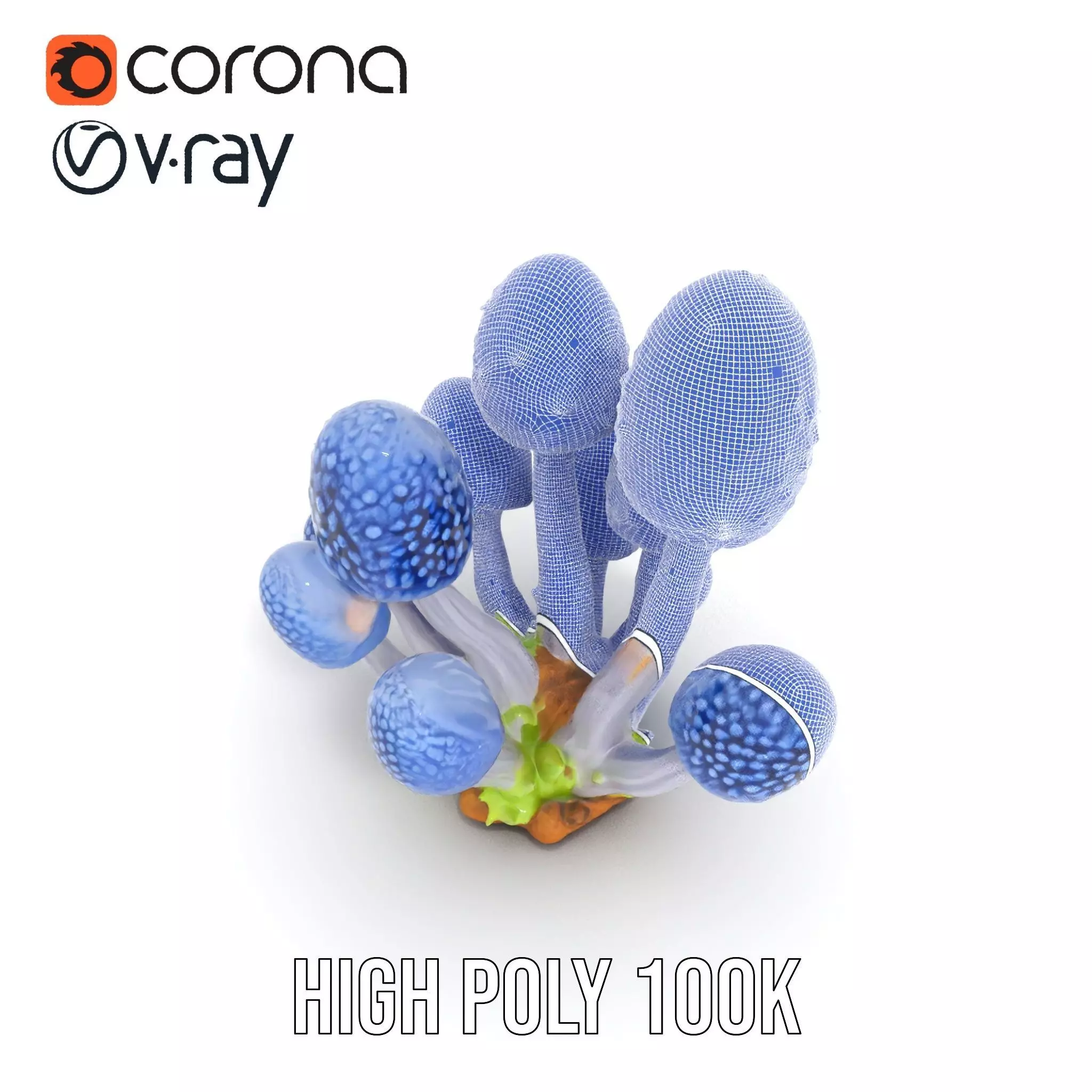 Blue Fuzzy Mushroom model pack Low-poly 3D model_23